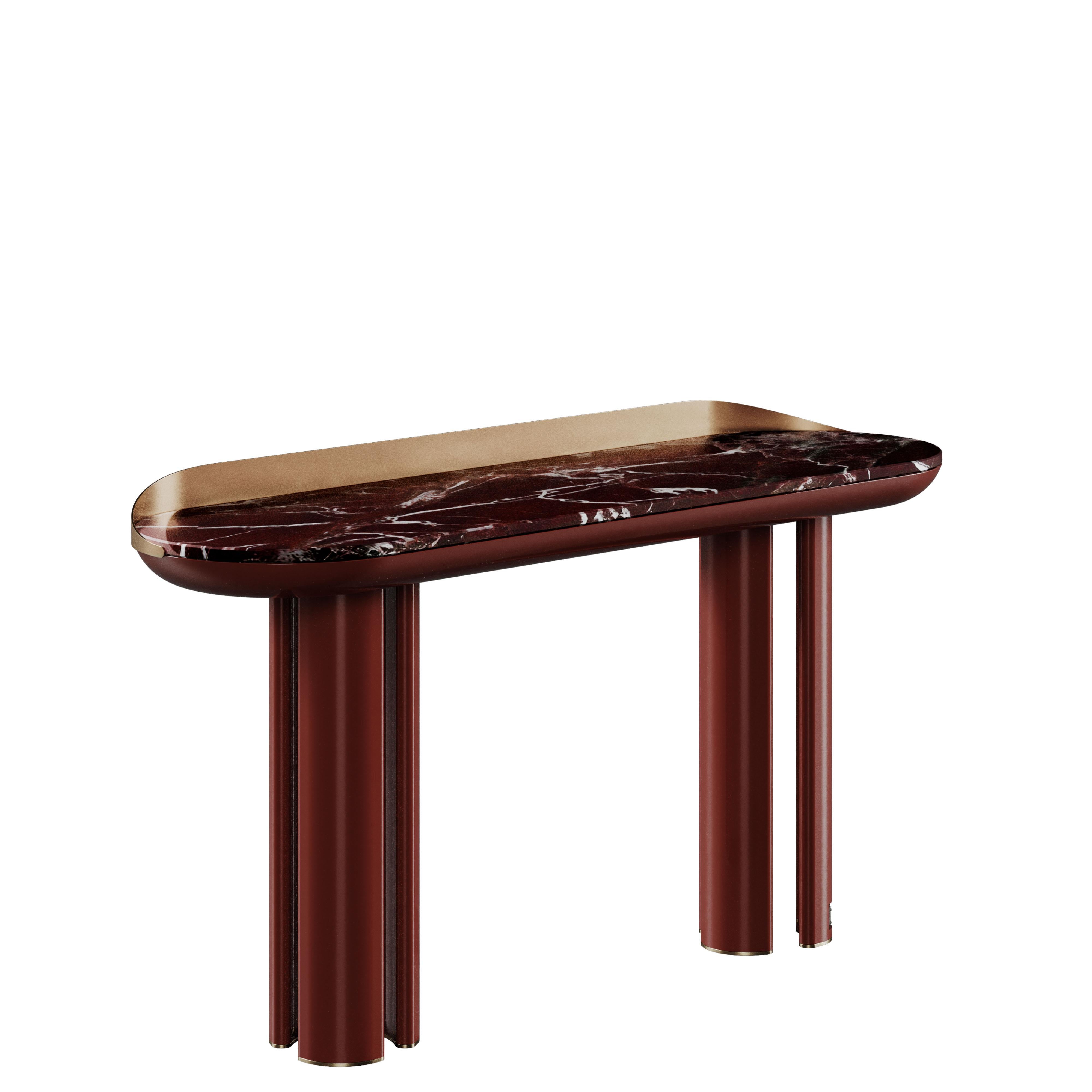 Portuguese 21st Century Beverly Console Table Lacquered Wood Marble Polished Brass For Sale