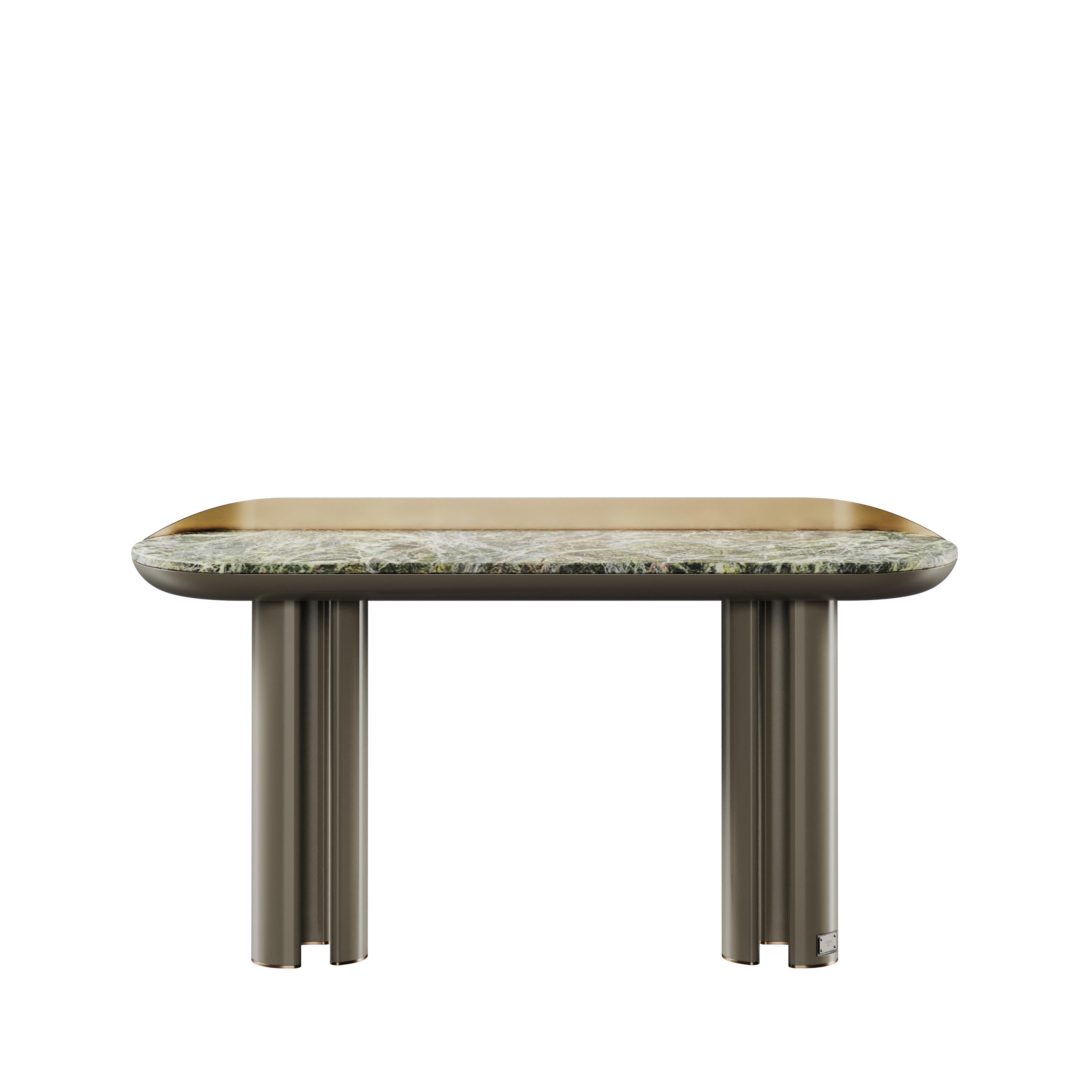 21st Century Beverly Console Table Lacquered Wood Marble Brass by Porus Studio For Sale 2