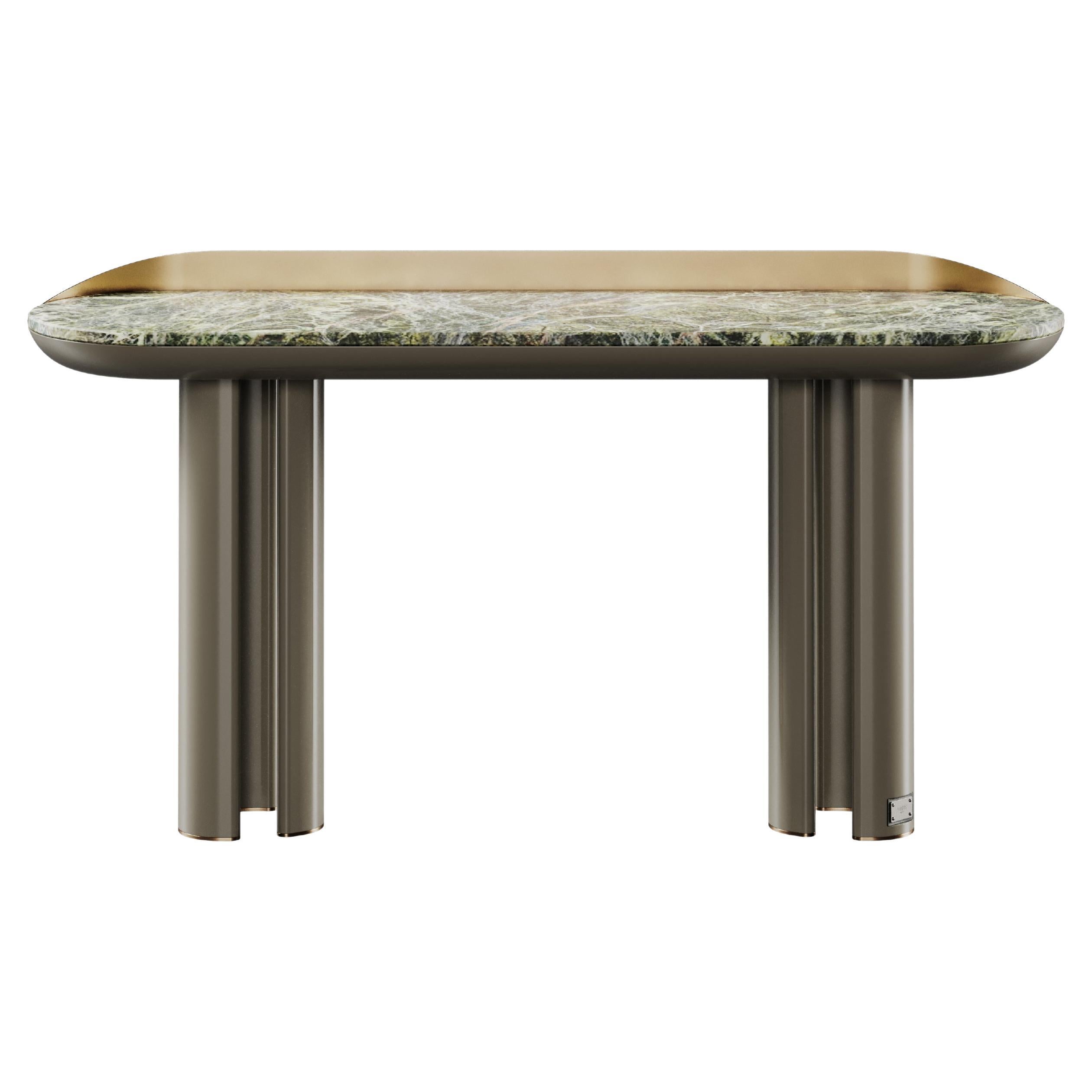 21st Century Beverly Console Table Lacquered Wood Marble Polished Brass For Sale