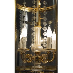 21. Jahrhundert,   Groß  Laterne mit 5-Leuchten, Porzellan, Glas  und goldene Bronze