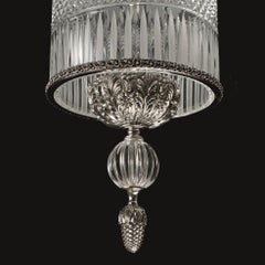 21st Century, Big Lantern with Led,  Hand -Carved  Crystal and Silver Bronze