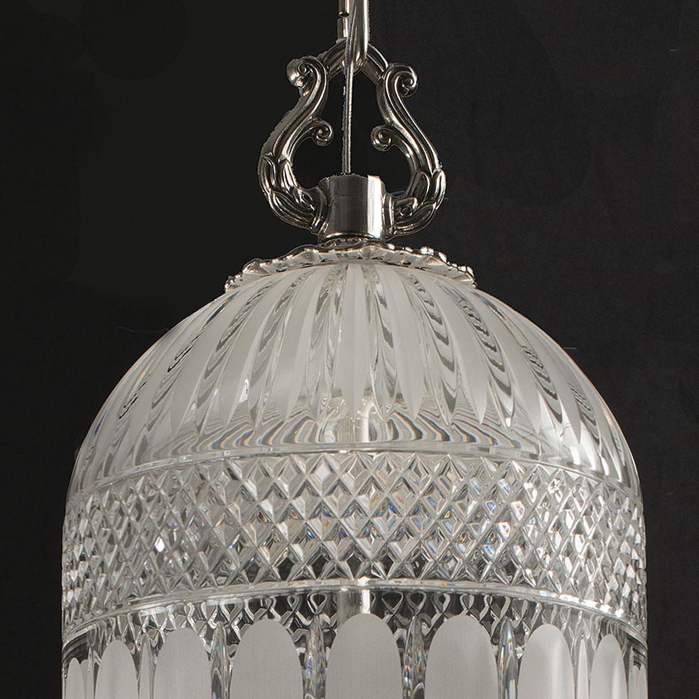 Italian 21st Century, Big Lantern with Led,  Hand -Carved  Crystal and Silver Bronze For Sale