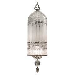 21st Century, Big Lantern with Led,  Hand -Carved  Crystal and Silver Bronze