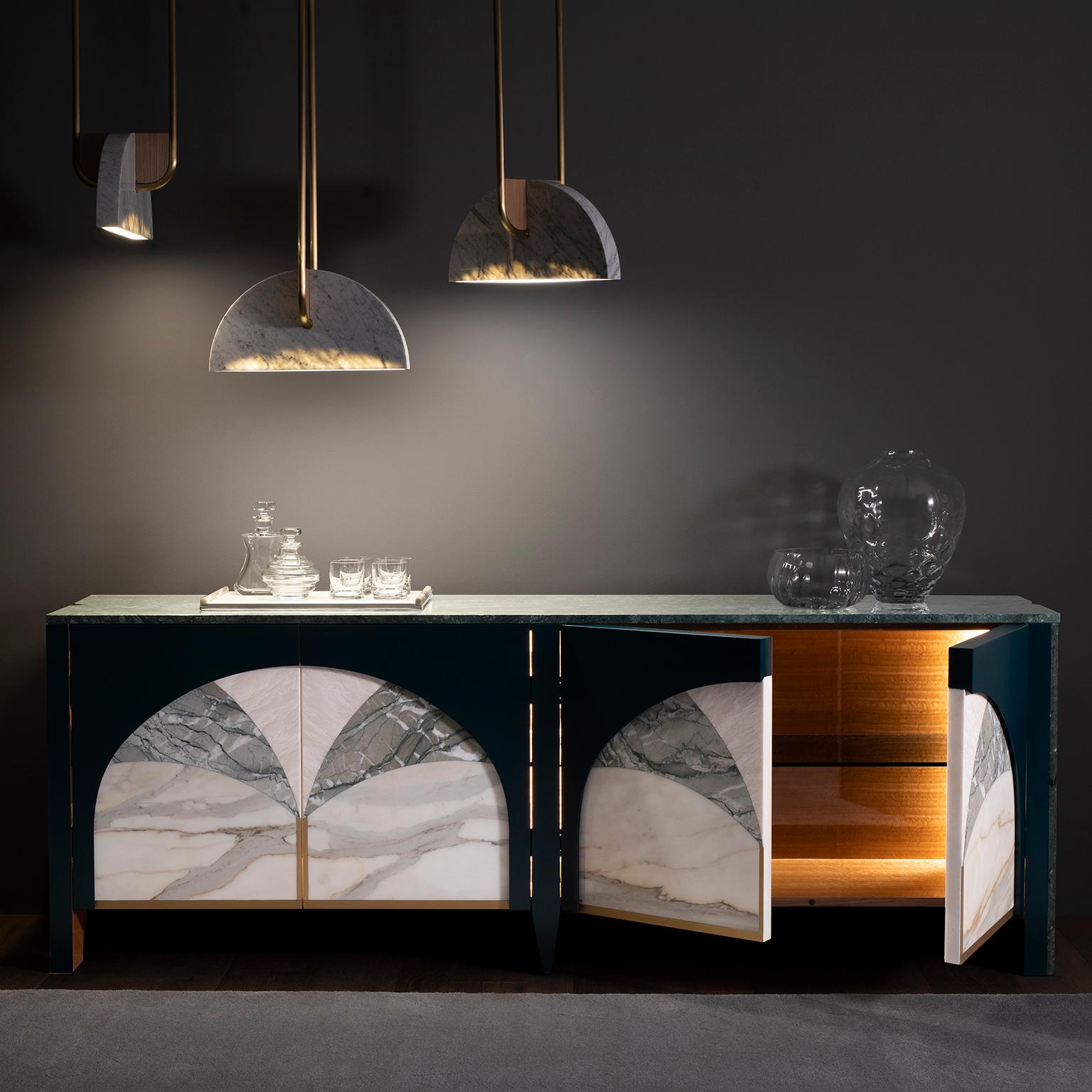 Modern Biloba Marble Sideboard, Cocktail Cabinet, Handmade Portugal Greenapple For Sale 4