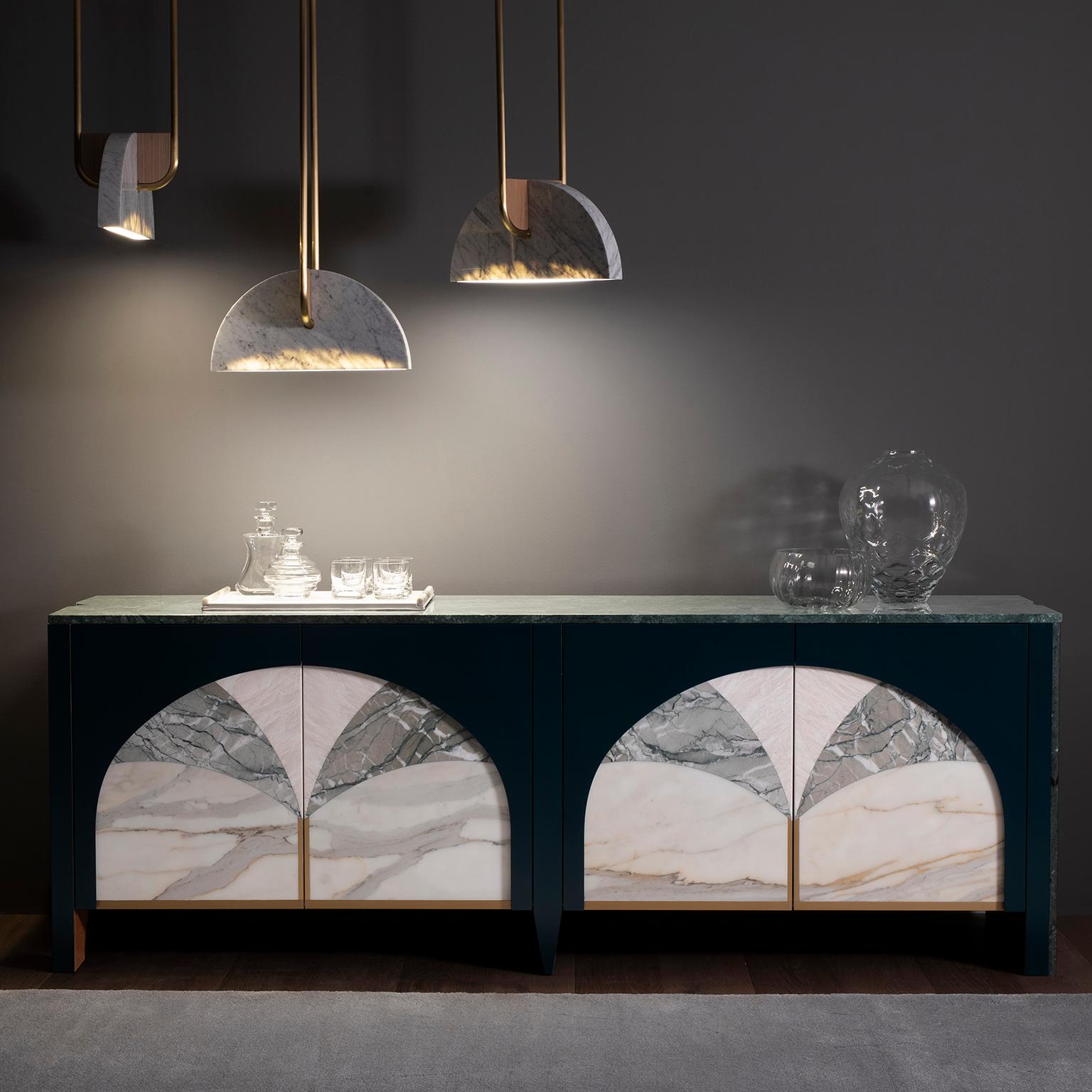 Contemporary Modern Biloba Marble Sideboard, Cocktail Cabinet, Handmade Portugal Greenapple For Sale