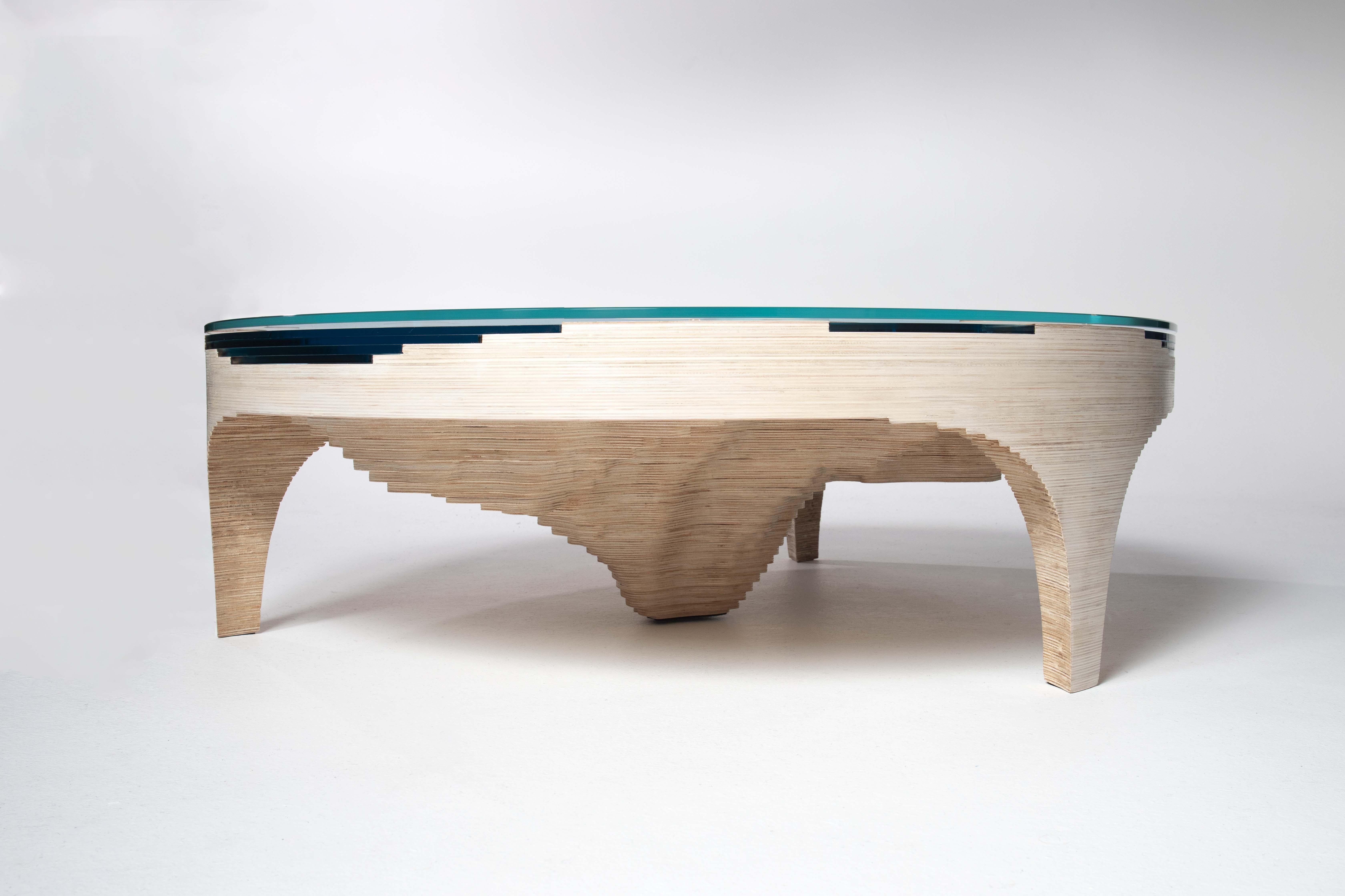 British 21st Century Birch Wood Coffee Table with Glass Table-top, Artists Proof edition For Sale