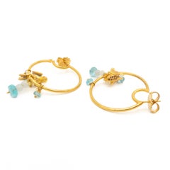 21st Century Bird Blue Aquamarine Blue Topaz Silver Gold Plated Hoop Earring