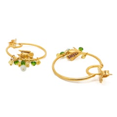 21st Century Bird Blue Emeralds Blue Topaz Silver Gold Plated Hoop Earring