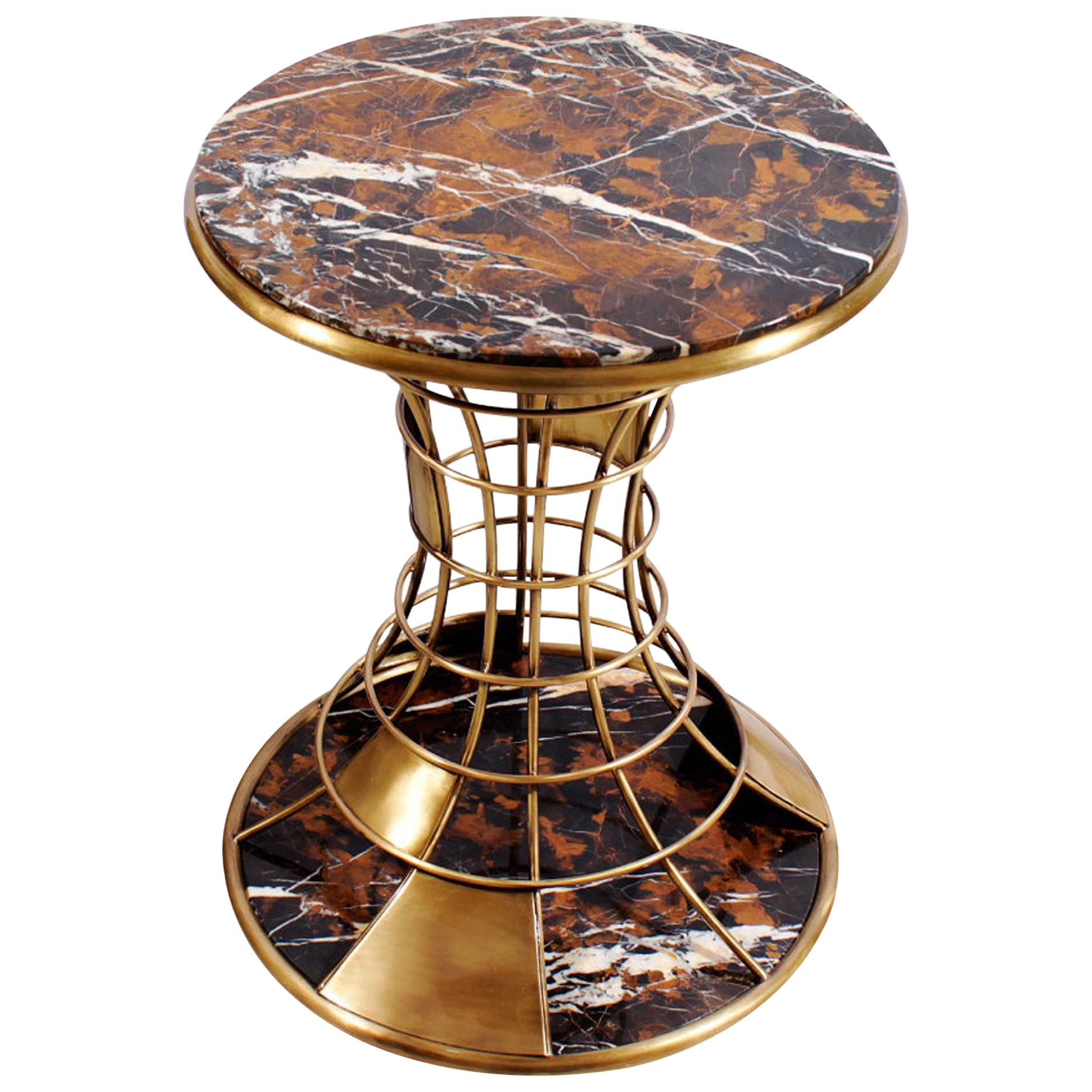 Coexist Askew Side Table in Statuary Marble with Brushed Brass Cube For
