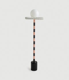 21st Century Black and Pink Marble SARE Floor Lamp with Milk Glass