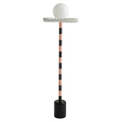 21st Century Black and Pink Marble SARE Floor Lamp with Milk Glass