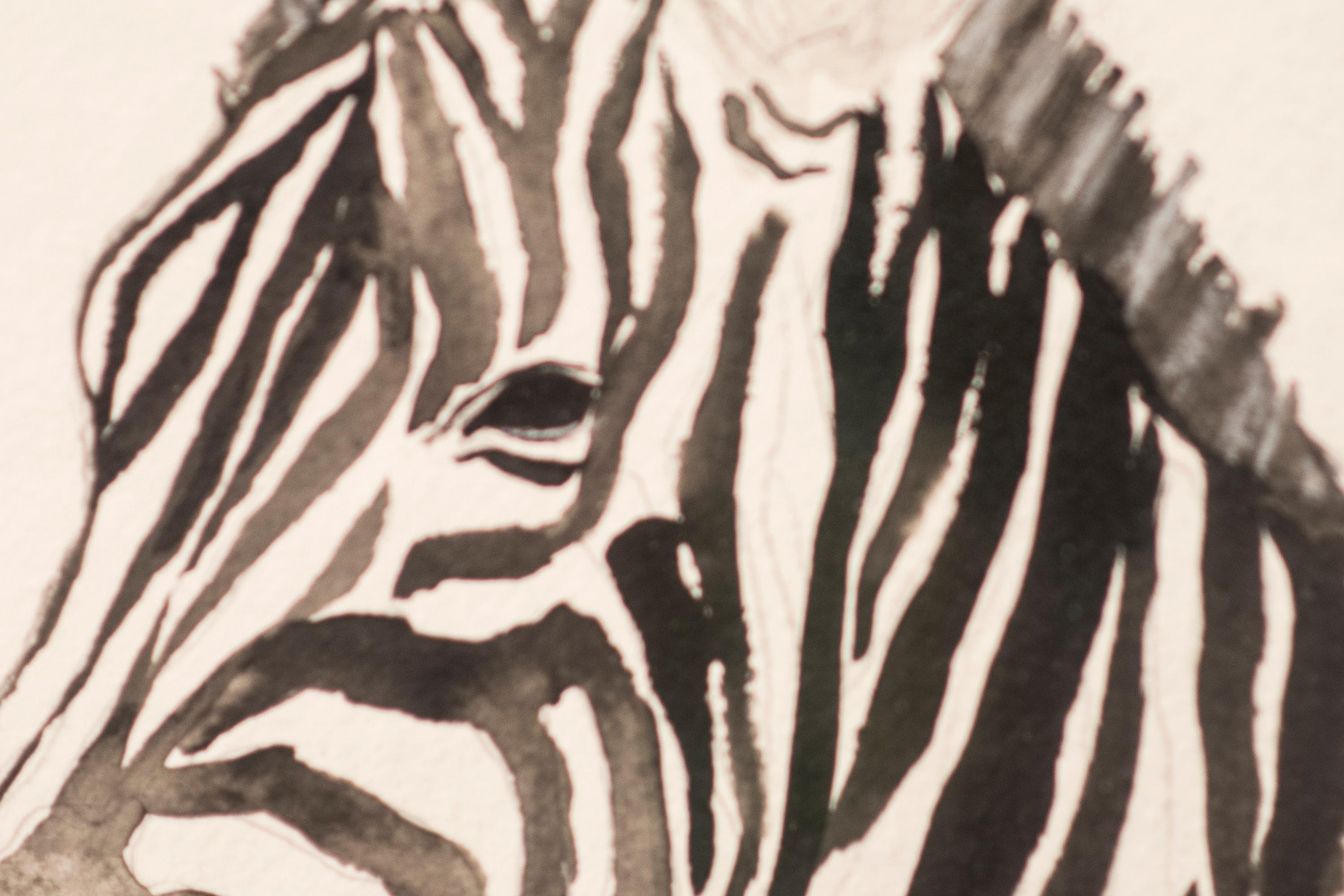 Zebraporträt in Schwarz-Weiß mit Aquarellfarben des 21. Jahrhunderts, chinesischer Autor, signiert (Moderne)