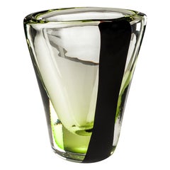 Vase ovale Belt noir du 21e sicle en verre moyen noir/argent/vert gazon