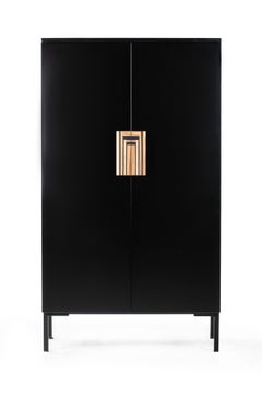 Armario "Negro" Siglo XXI, Incrustación de Goma Roja y Fresno, Fabricado en Italia por Hebanon