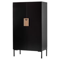 21st Century "Black" Cabinet, RedGum & Ash Inlay, Lacquered Wood, Made in Italy