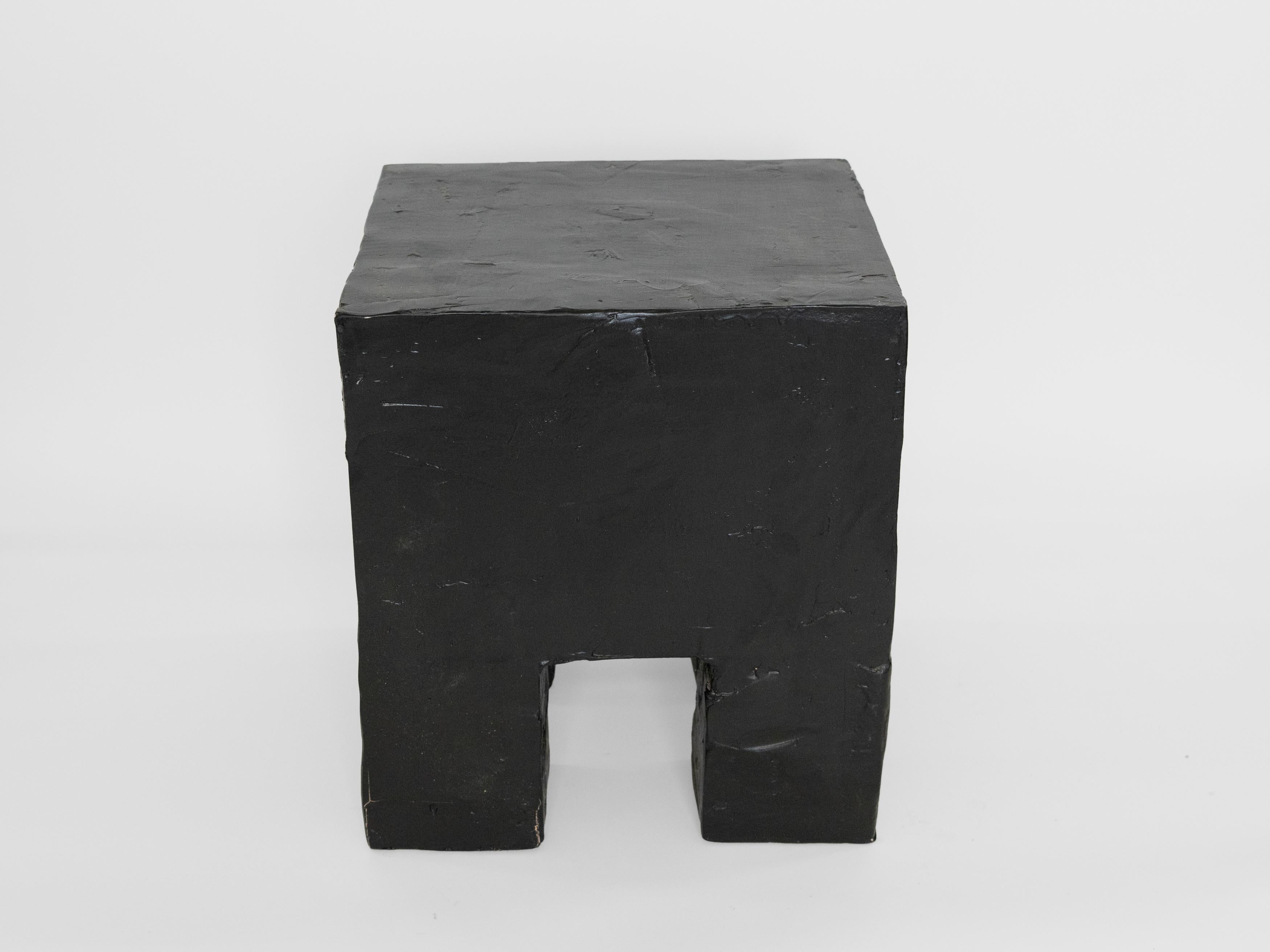 21st Century Modern Black Cube Style Plaster Side Table / Pedestal is chic and sophisticated in any setting. Lightweight 