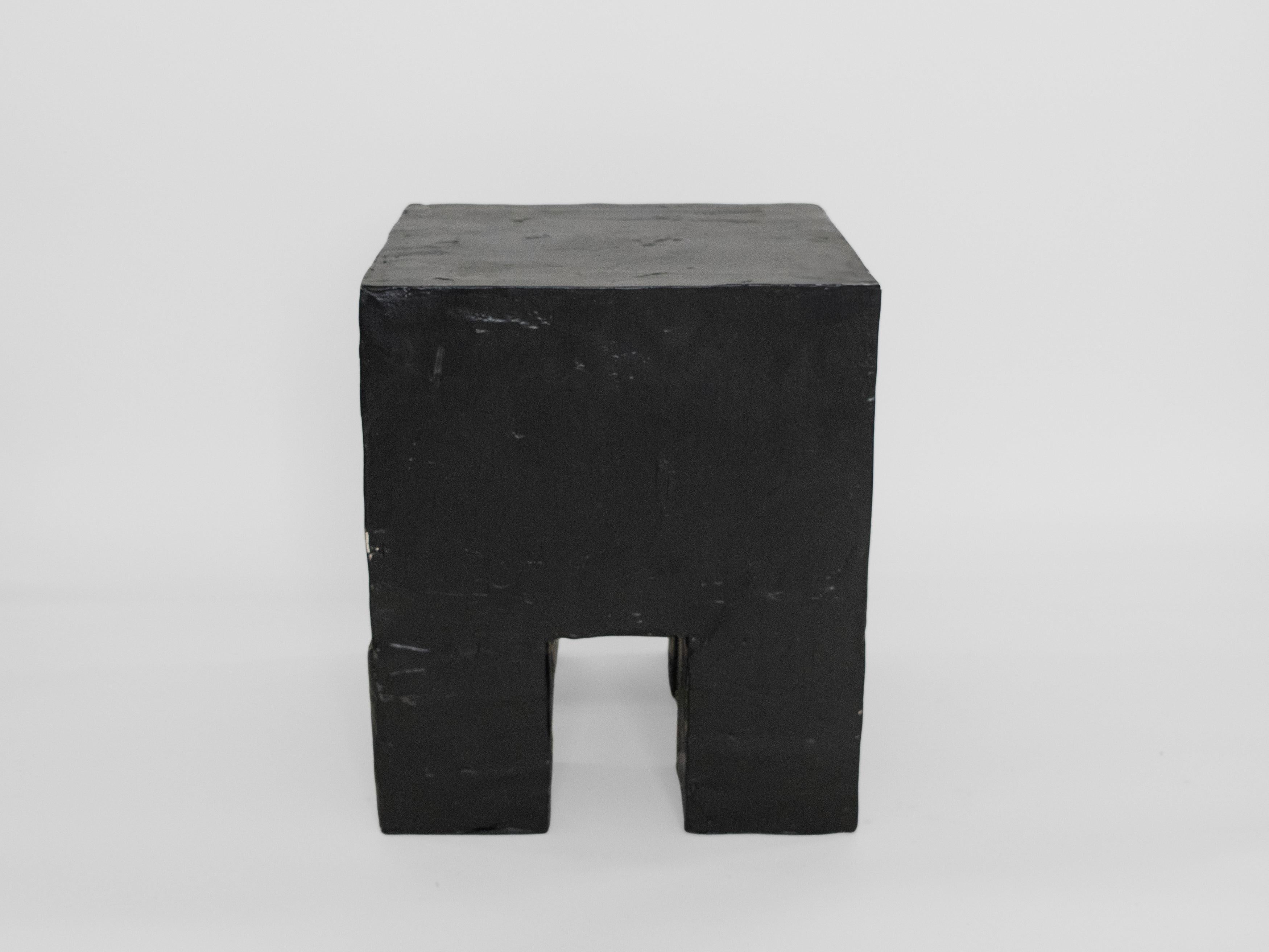 American 21st Century Black Cube Style Plaster Side Table / Pedestal For Sale