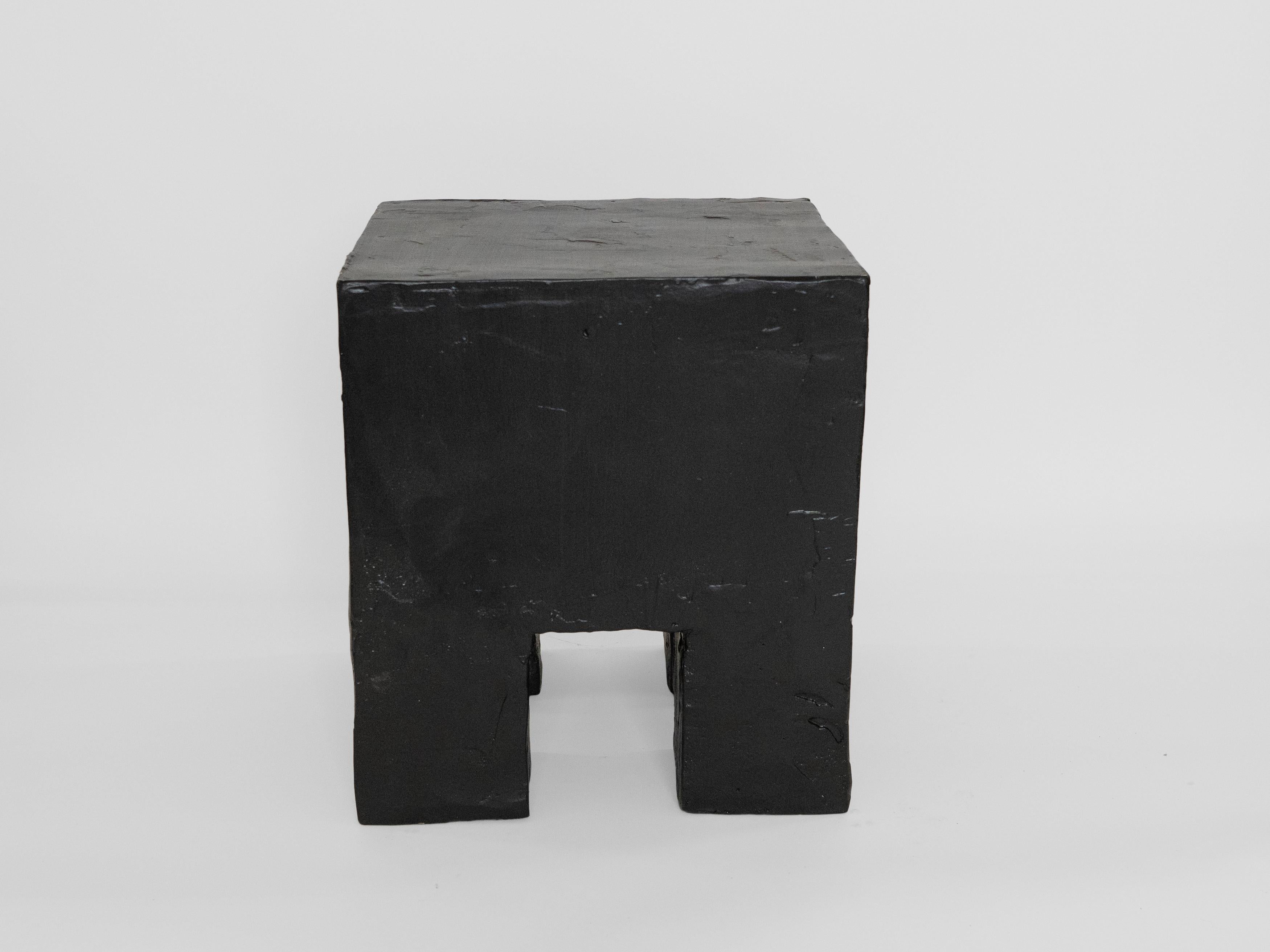 21st Century Black Cube Style Plaster Side Table / Pedestal In Good Condition For Sale In Wainscott, NY