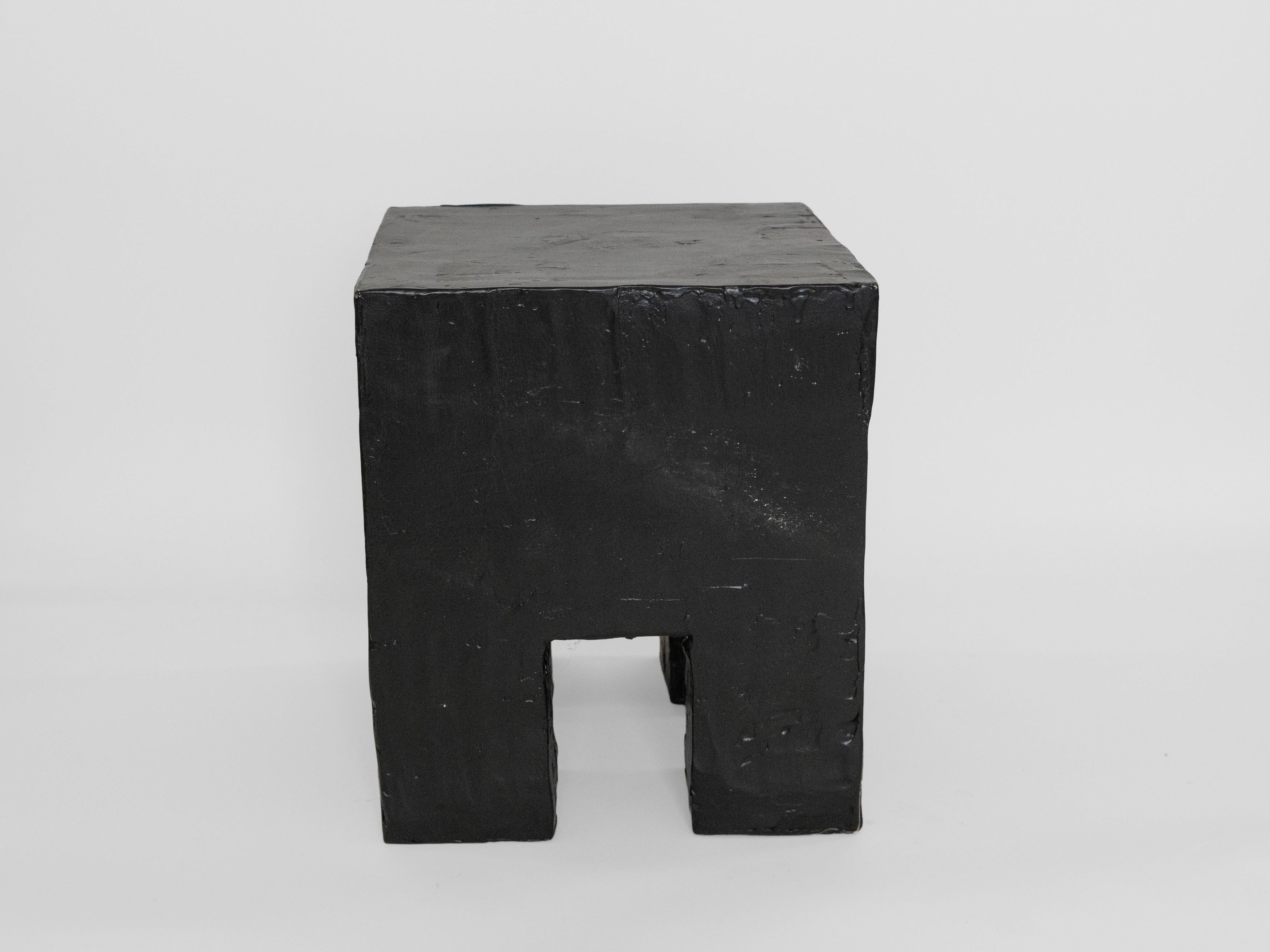 Contemporary 21st Century Black Cube Style Plaster Side Table / Pedestal For Sale