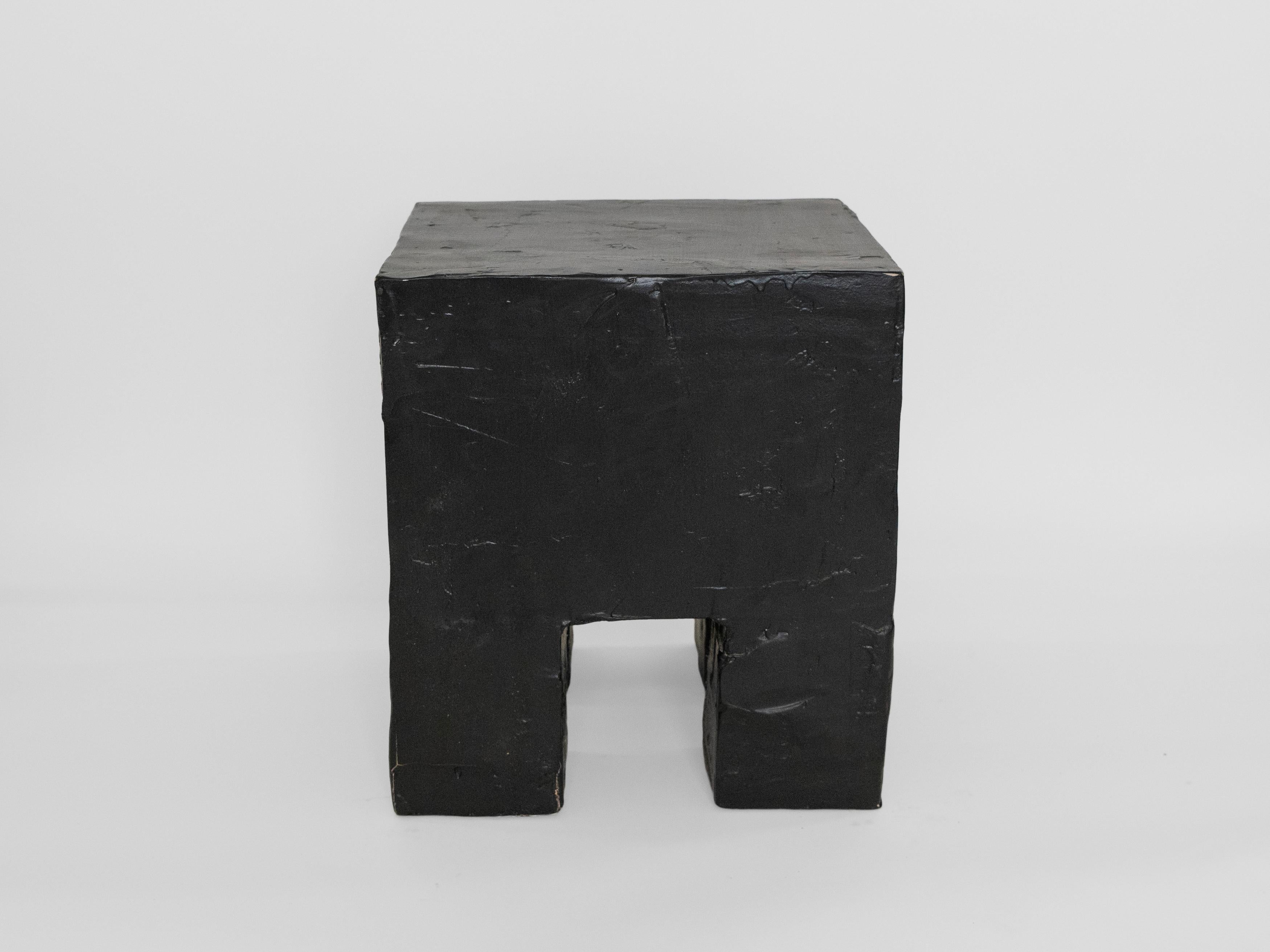 21st Century Black Cube Style Plaster Side Table / Pedestal For Sale 1