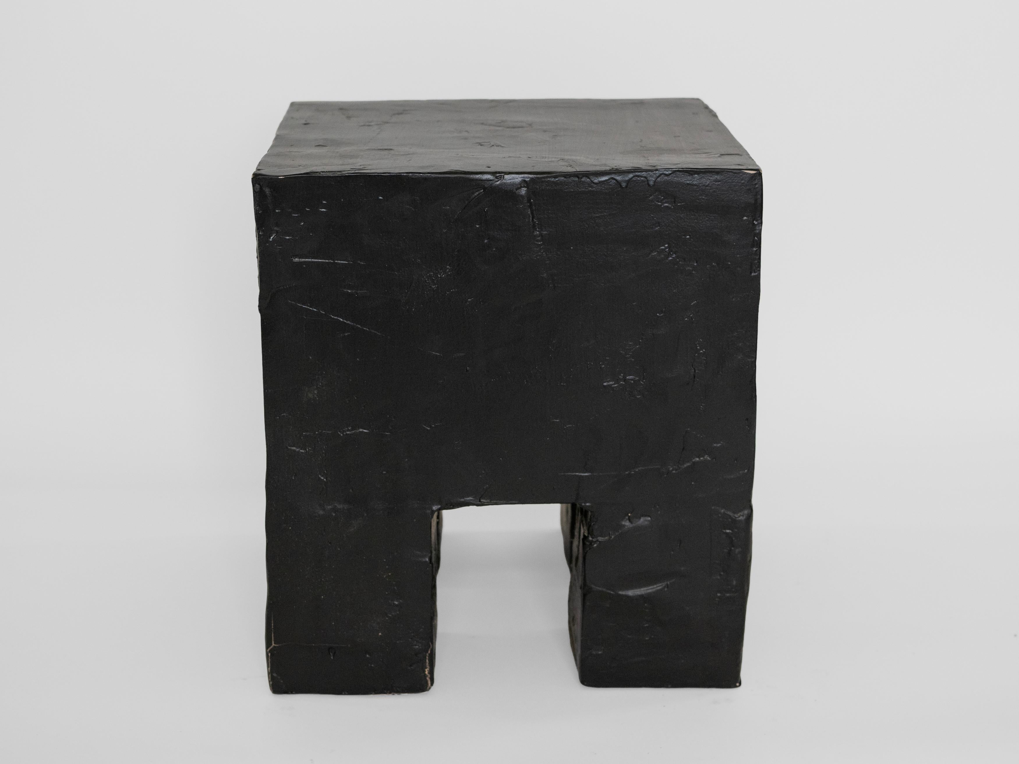 21st Century Black Cube Style Plaster Side Table / Pedestal For Sale 2