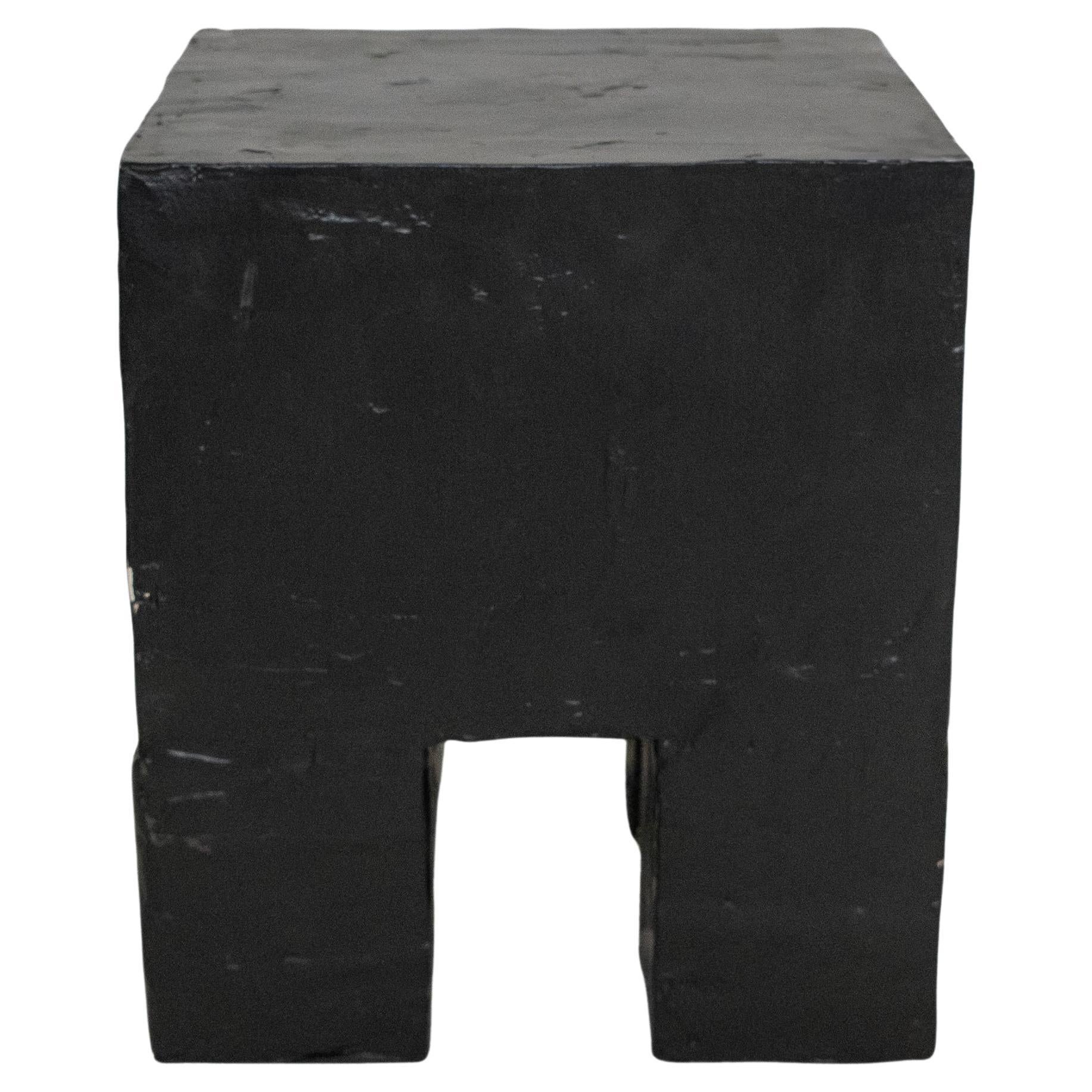 21st Century Black Cube Style Plaster Side Table / Pedestal For Sale
