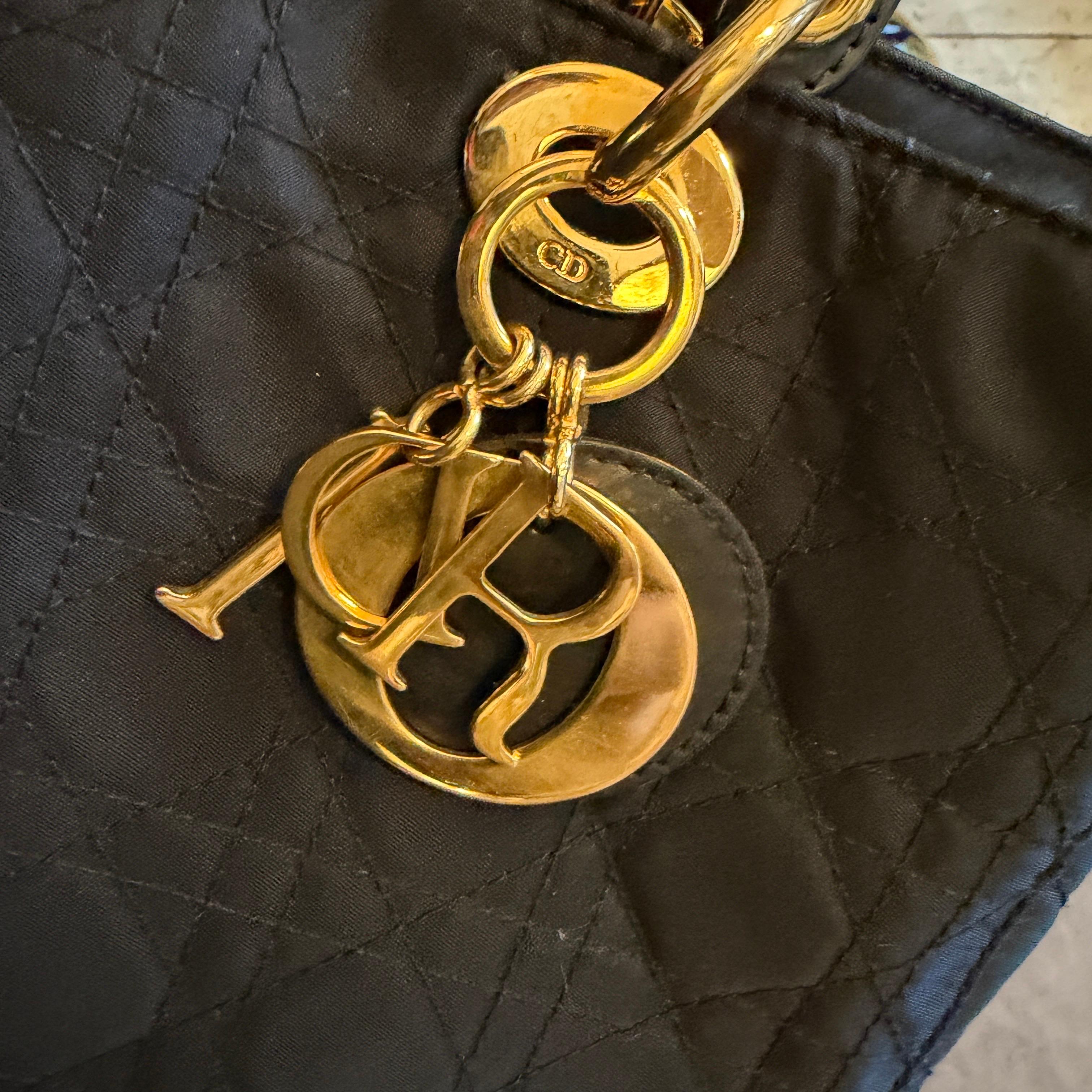 21st Century Black Fabric and Leather Large Lady Dior Bag by Christian Dior en vente 5