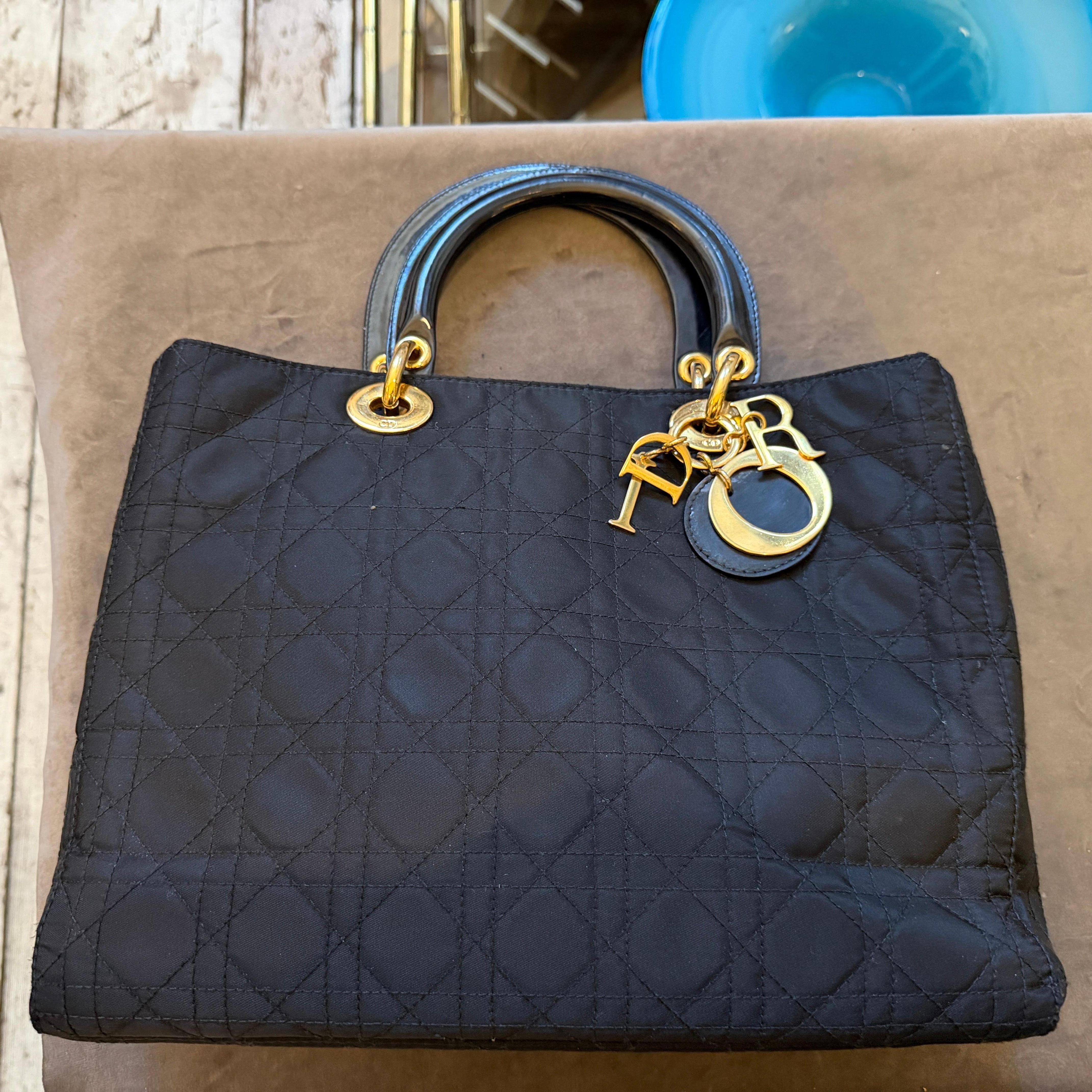 21st Century Black Fabric and Leather Large Lady Dior Bag by Christian Dior en vente 8