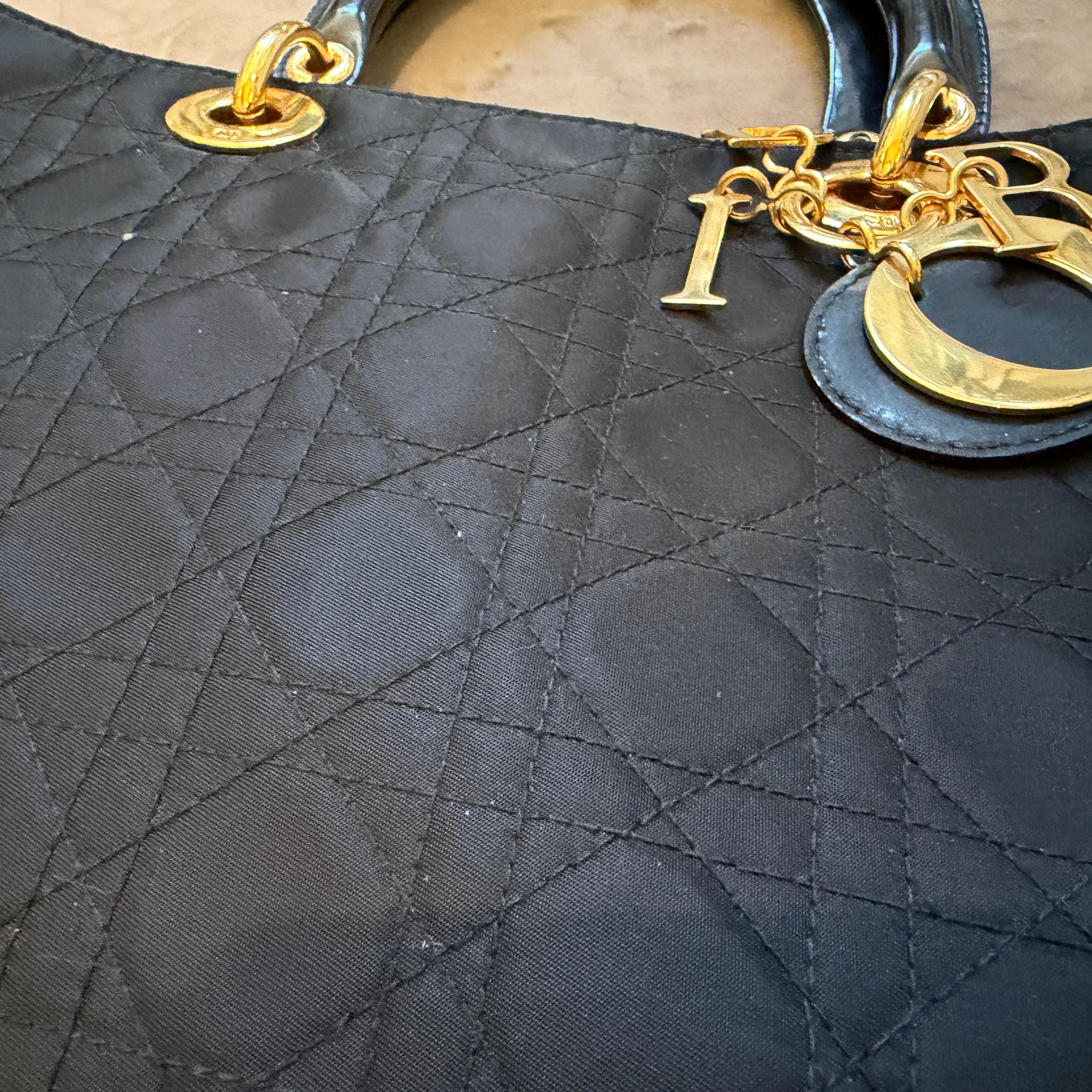 21st Century Black Fabric and Leather Large Lady Dior Bag by Christian Dior en vente 9