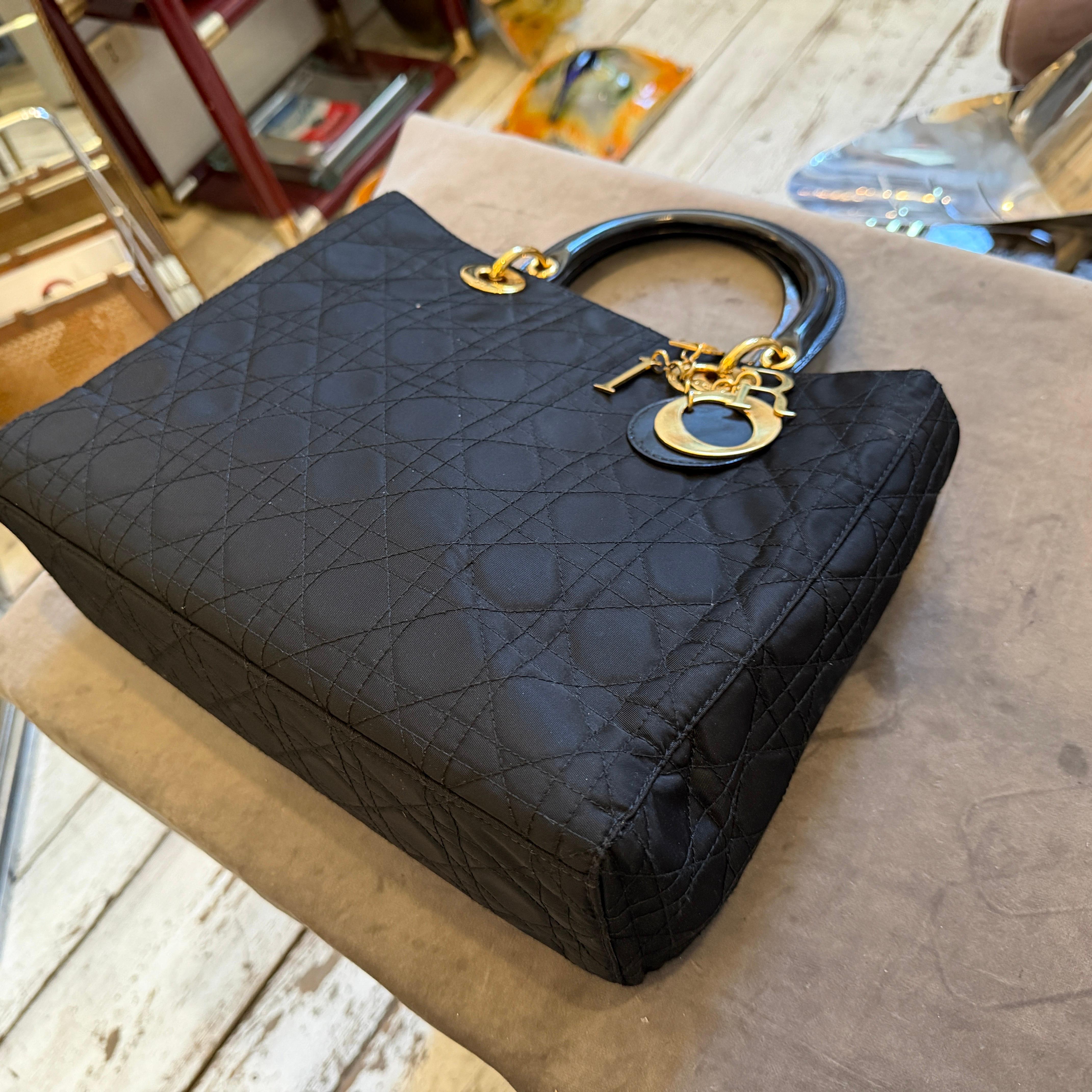 21st Century Black Fabric and Leather Large Lady Dior Bag by Christian Dior en vente 11