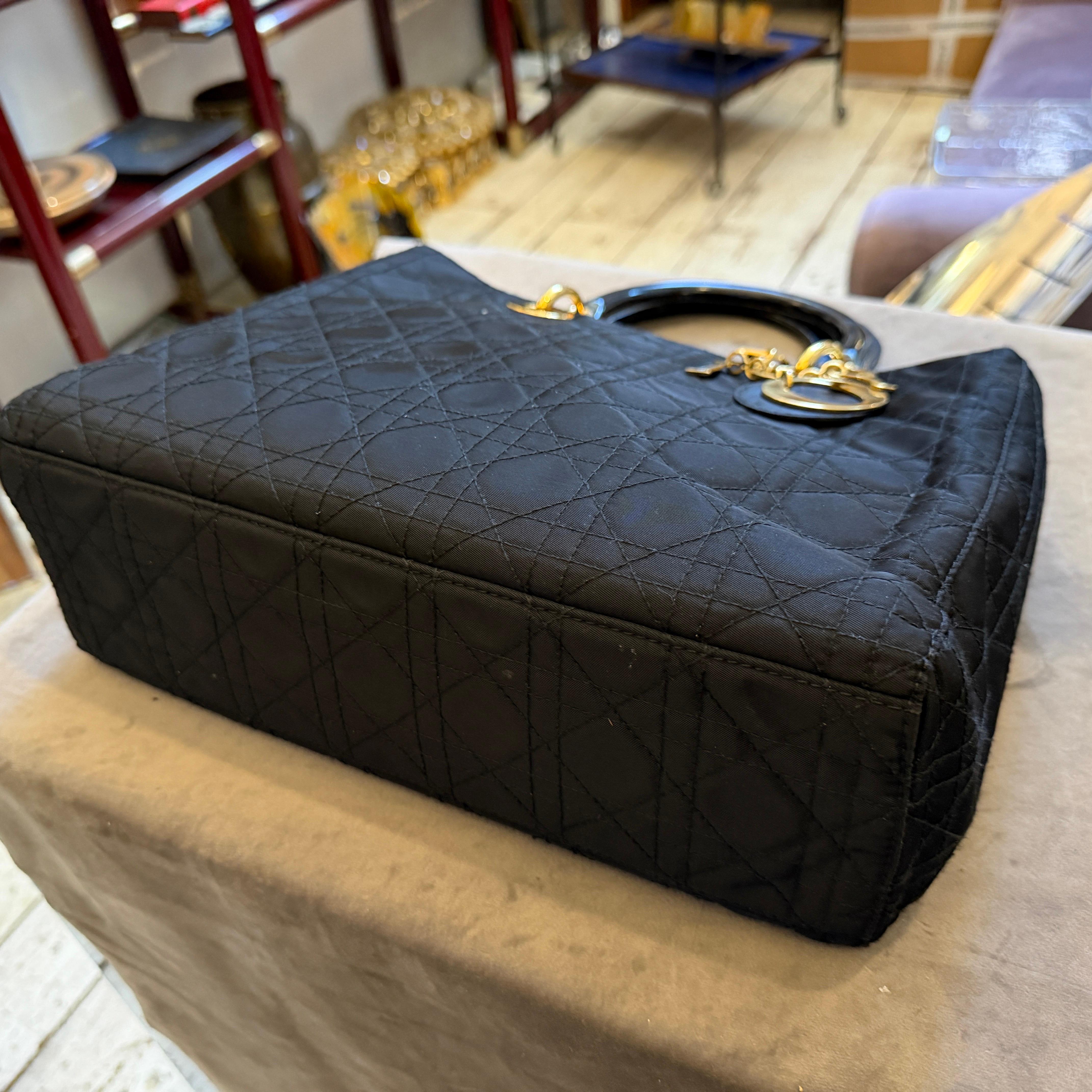 21st Century Black Fabric and Leather Large Lady Dior Bag by Christian Dior en vente 12