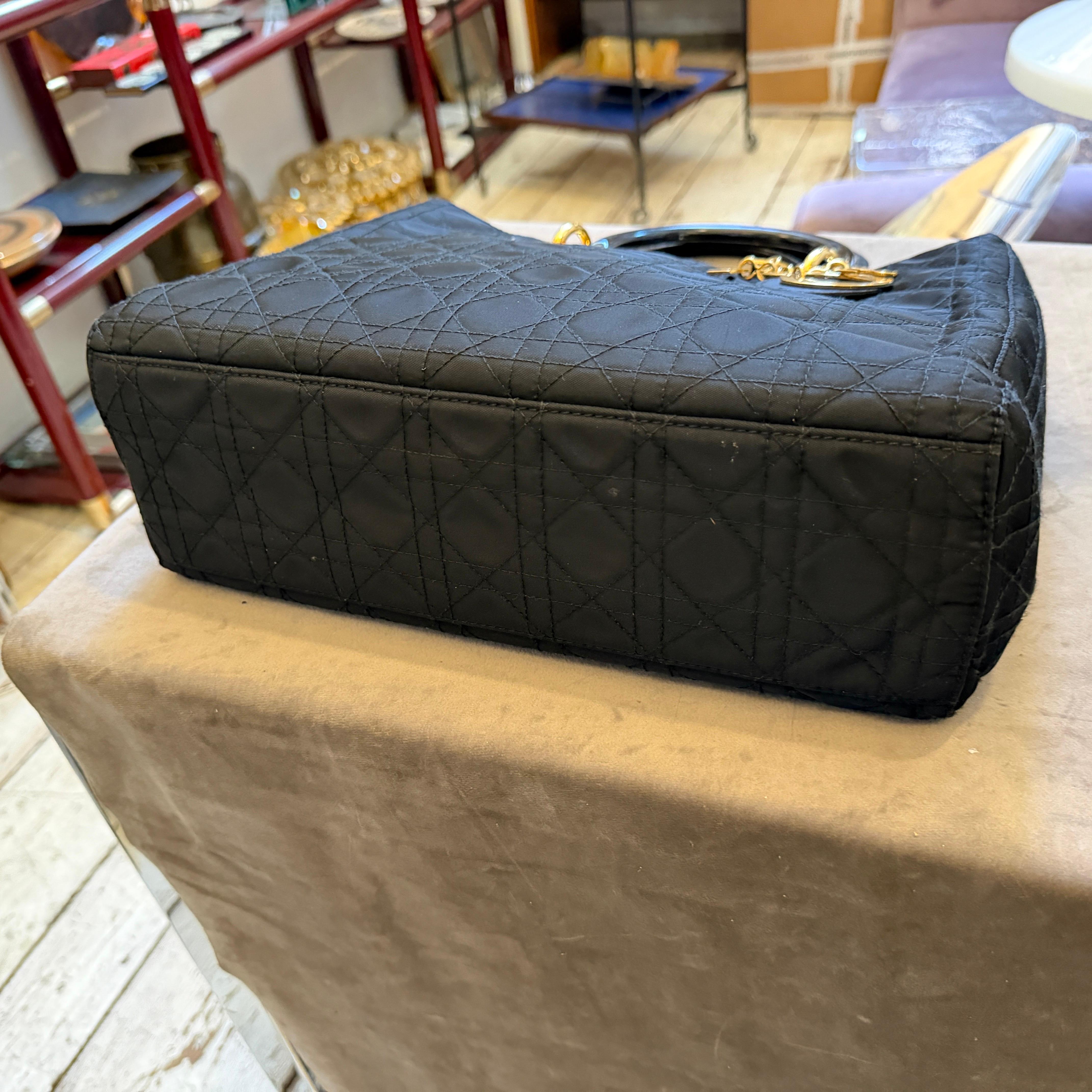 21st Century Black Fabric and Leather Large Lady Dior Bag by Christian Dior en vente 14