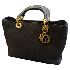 21st Century Black Fabric and Leather Large Lady Dior Bag by Christian Dior