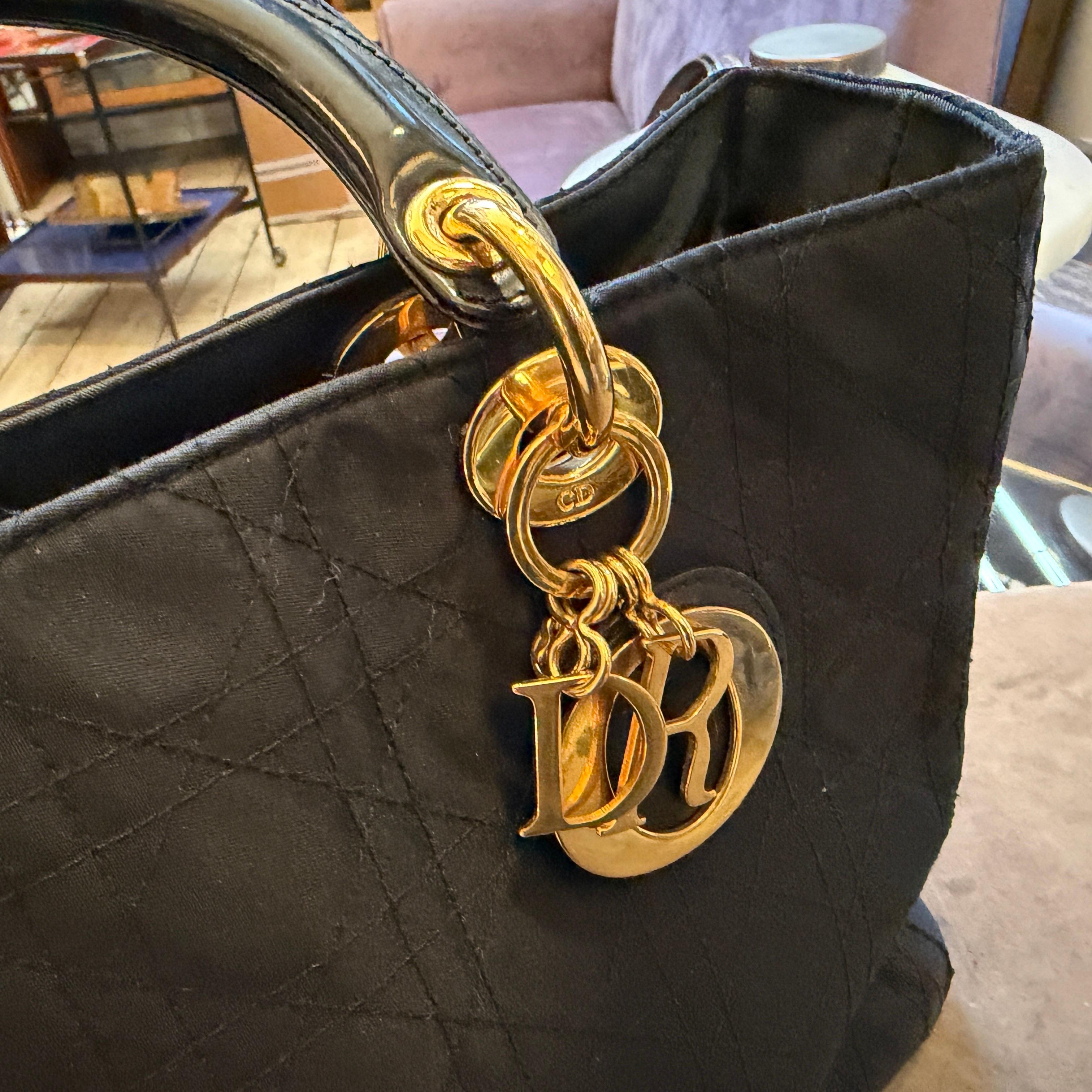 21st Century Black Fabric and Leather Large Lady Dior Bag by Christian Dior Excellent état - En vente à Aci Castello, IT