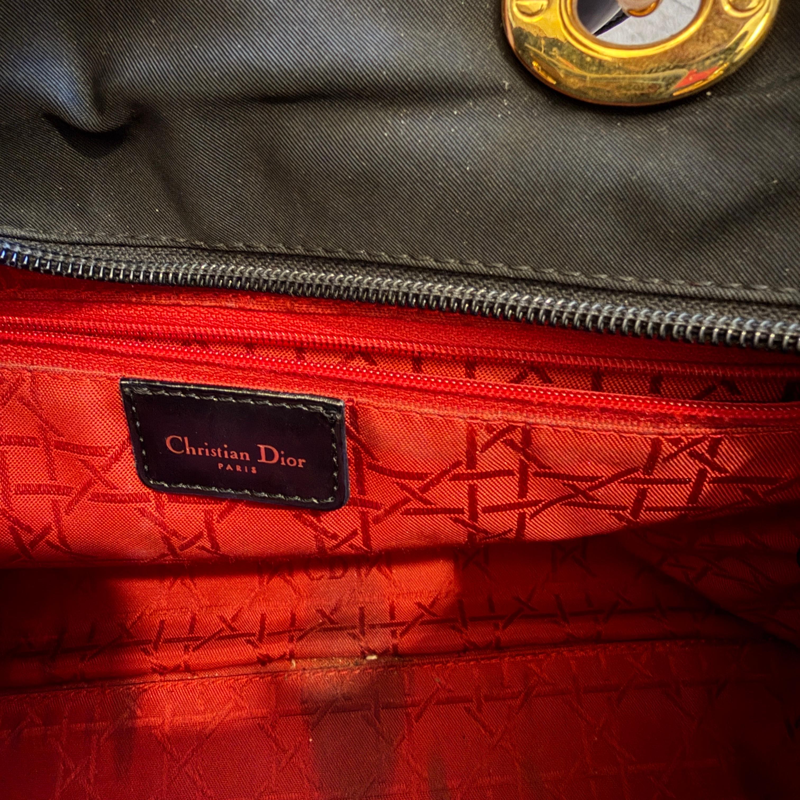 21st Century Black Fabric and Leather Large Lady Dior Bag by Christian Dior en vente 1