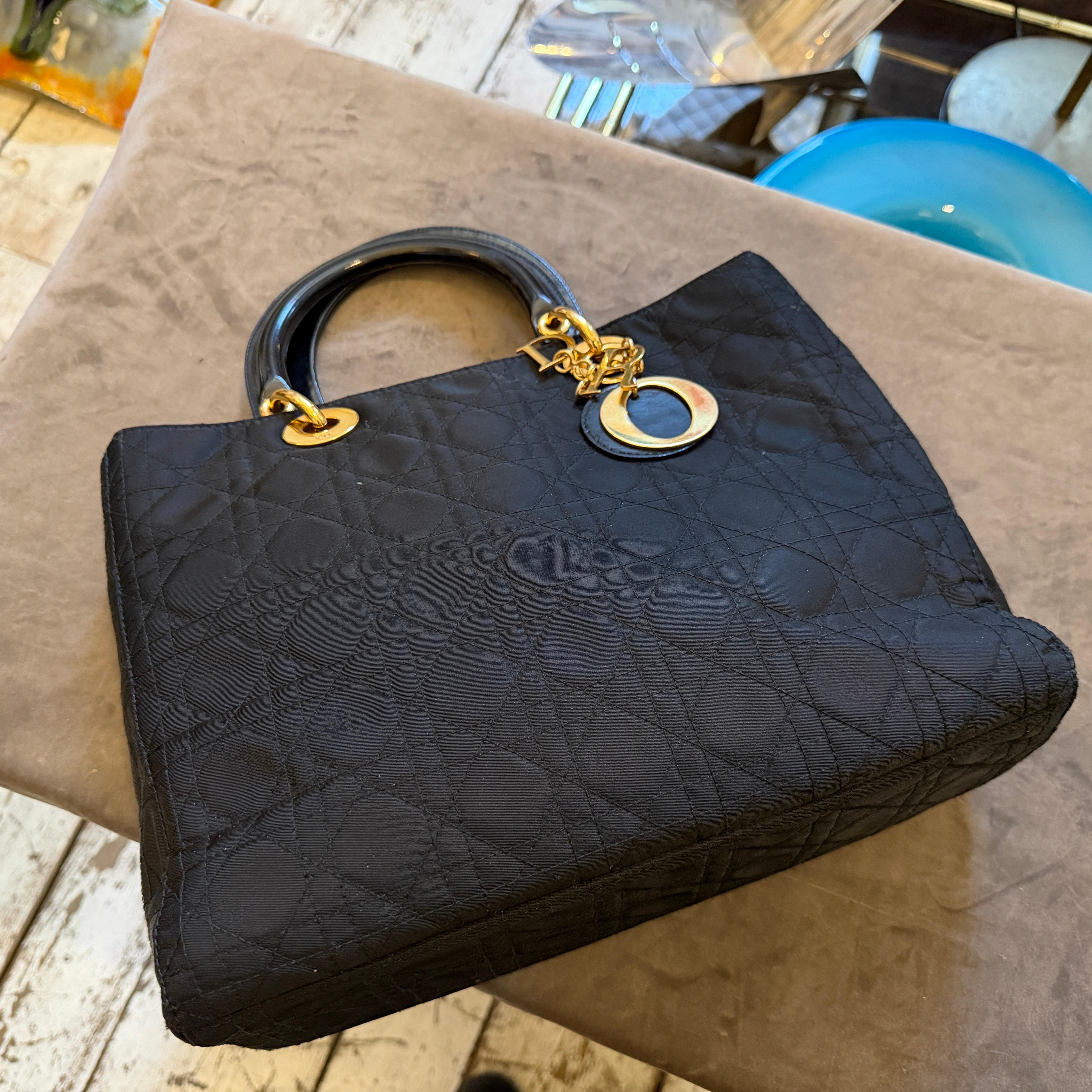 21st Century Black Fabric and Leather Large Lady Dior Bag by Christian Dior en vente 2