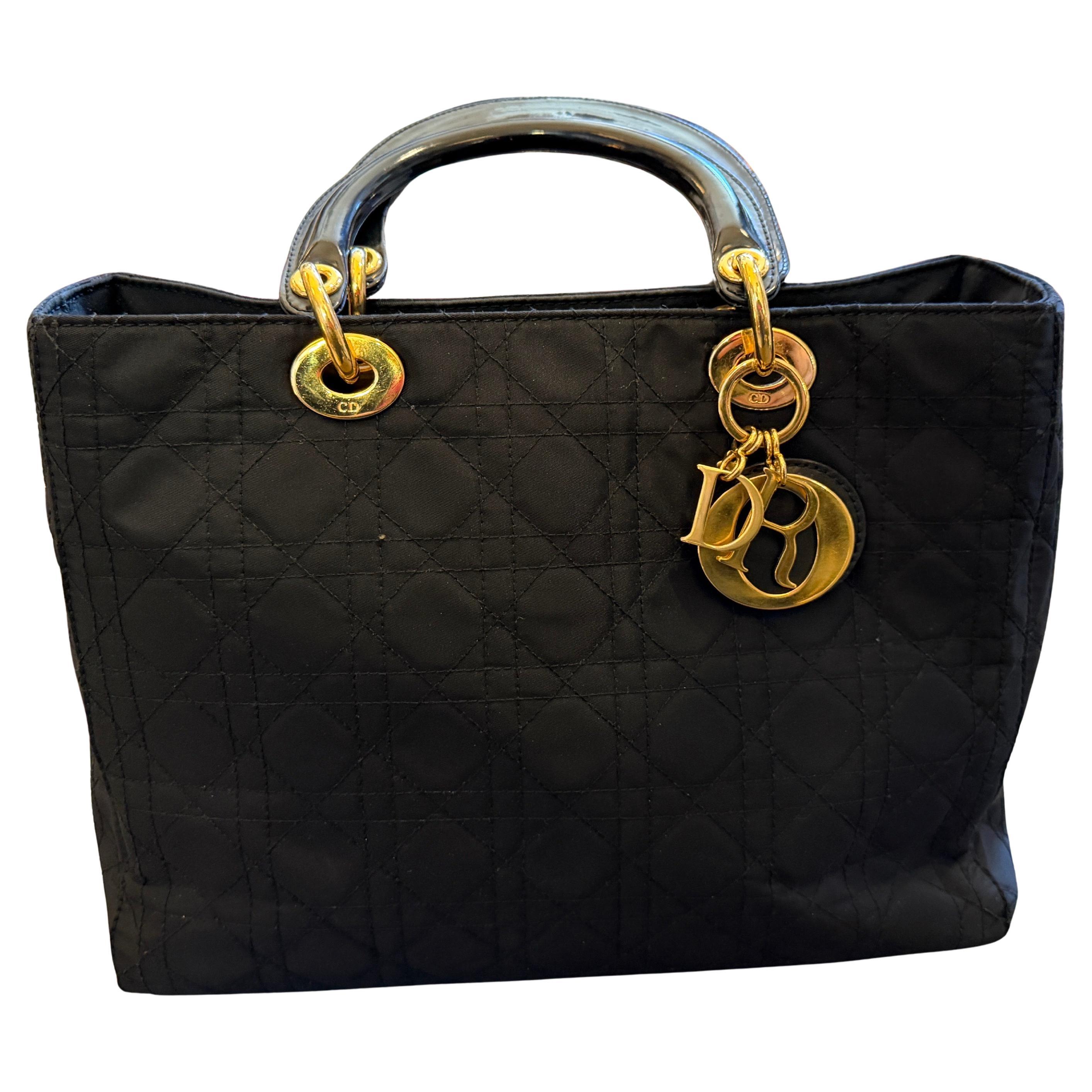 21st Century Black Fabric and Leather Large Lady Dior Bag by Christian Dior