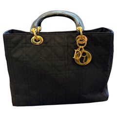 21st Century Black Fabric and Leather Large Lady Dior Bag by Christian Dior
