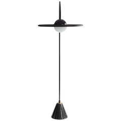 21st Century Black Floor Lamp with Cane and Marble