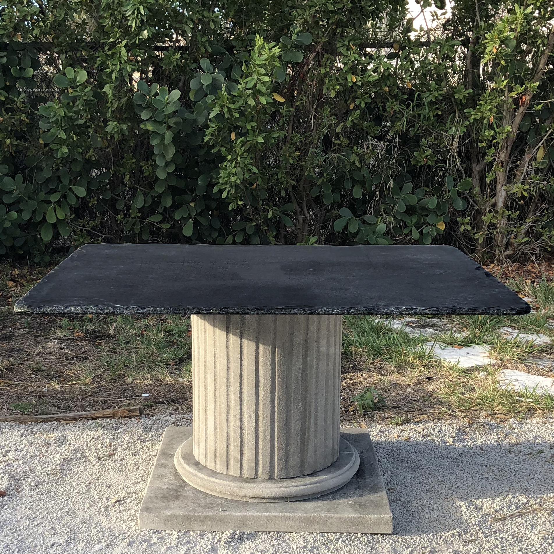 Hand-Carved 21st Century Black-Grey French Garden Limestone Table For Sale