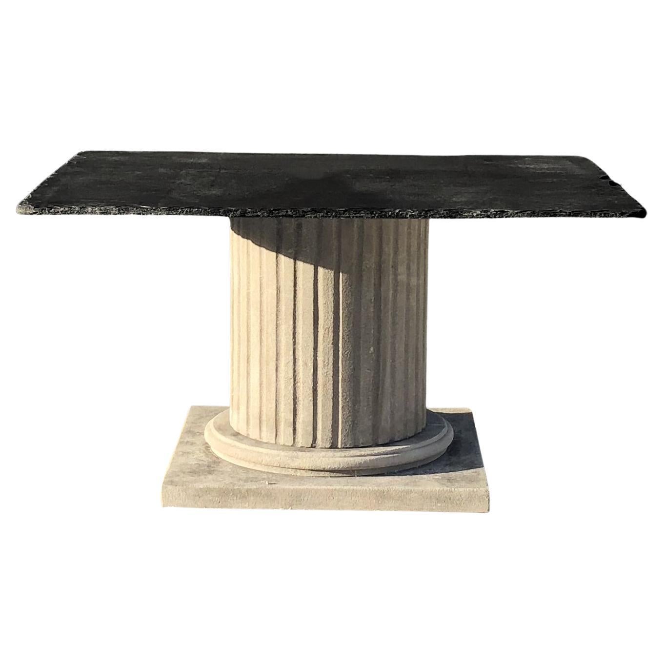 21st Century Black-Grey French Garden Limestone Table For Sale