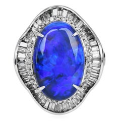 21st Century Black Opal Diamond Platinum Ballerina Ring
