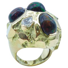 21st Century Black Opals Pear Cut Diamonds Gold Ring The Thousand and One Night