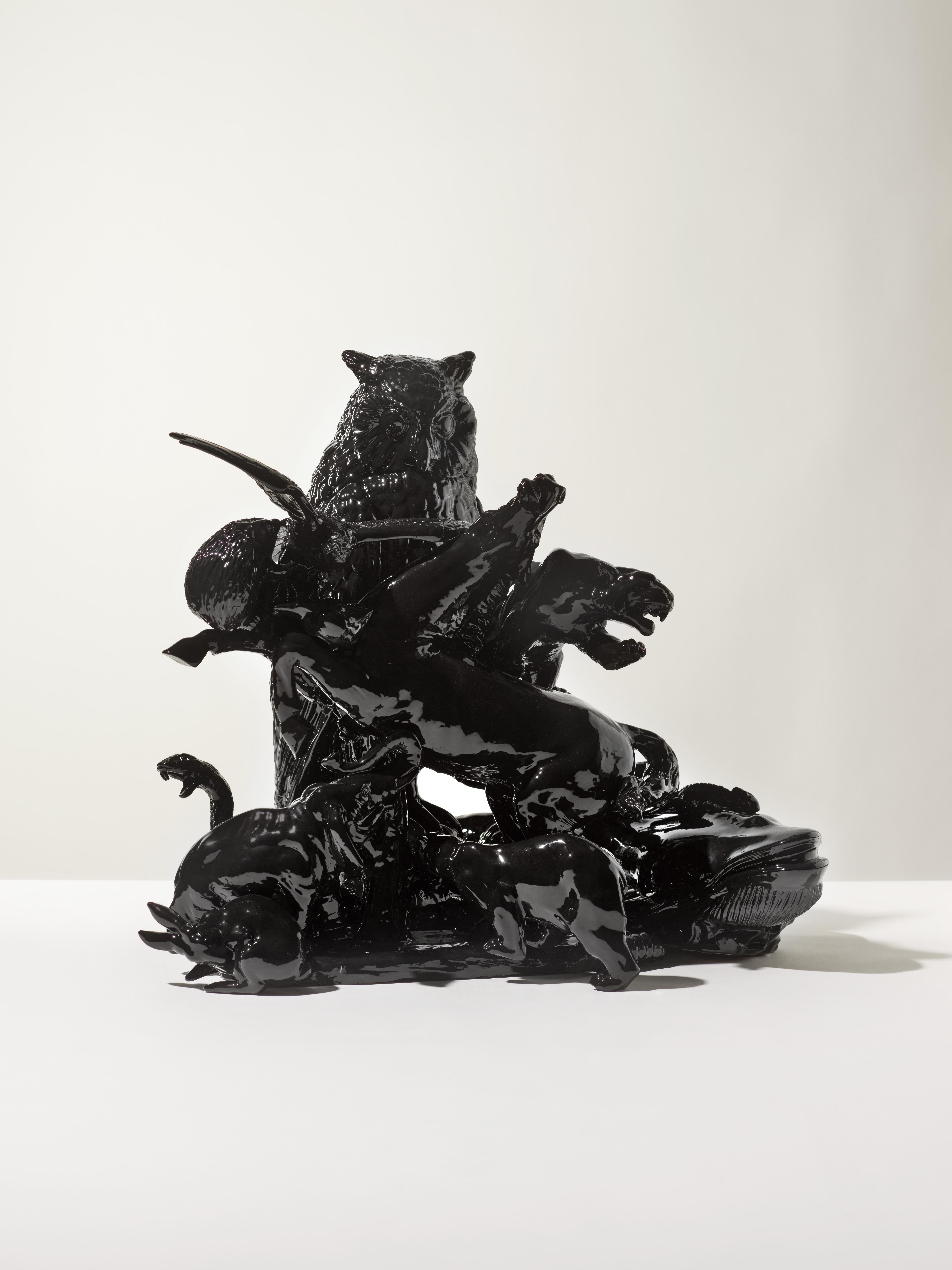 21st Century Italy. Black Owl Sculpture by Ceramica Gatti designer A. Anastasio In New Condition For Sale In Faenza, IT