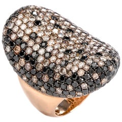 21st Century Black and White Diamond 18 Karat Gold Cluster Cocktail Long Ring