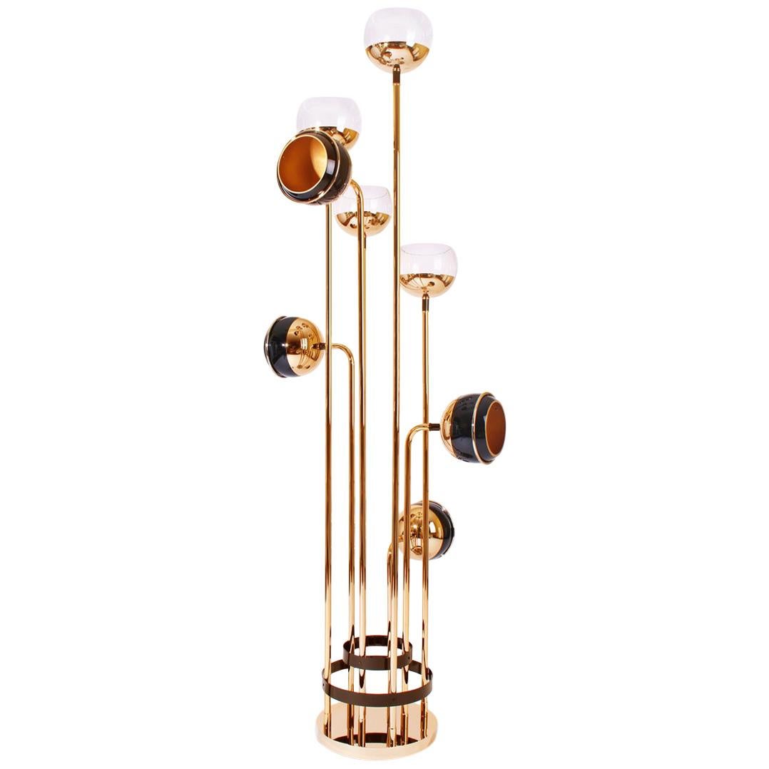 Vilma Floor Lamp, 21th Century Black Steel Tube Glass Globe Modernist Lamp For Sale at 1stDibs