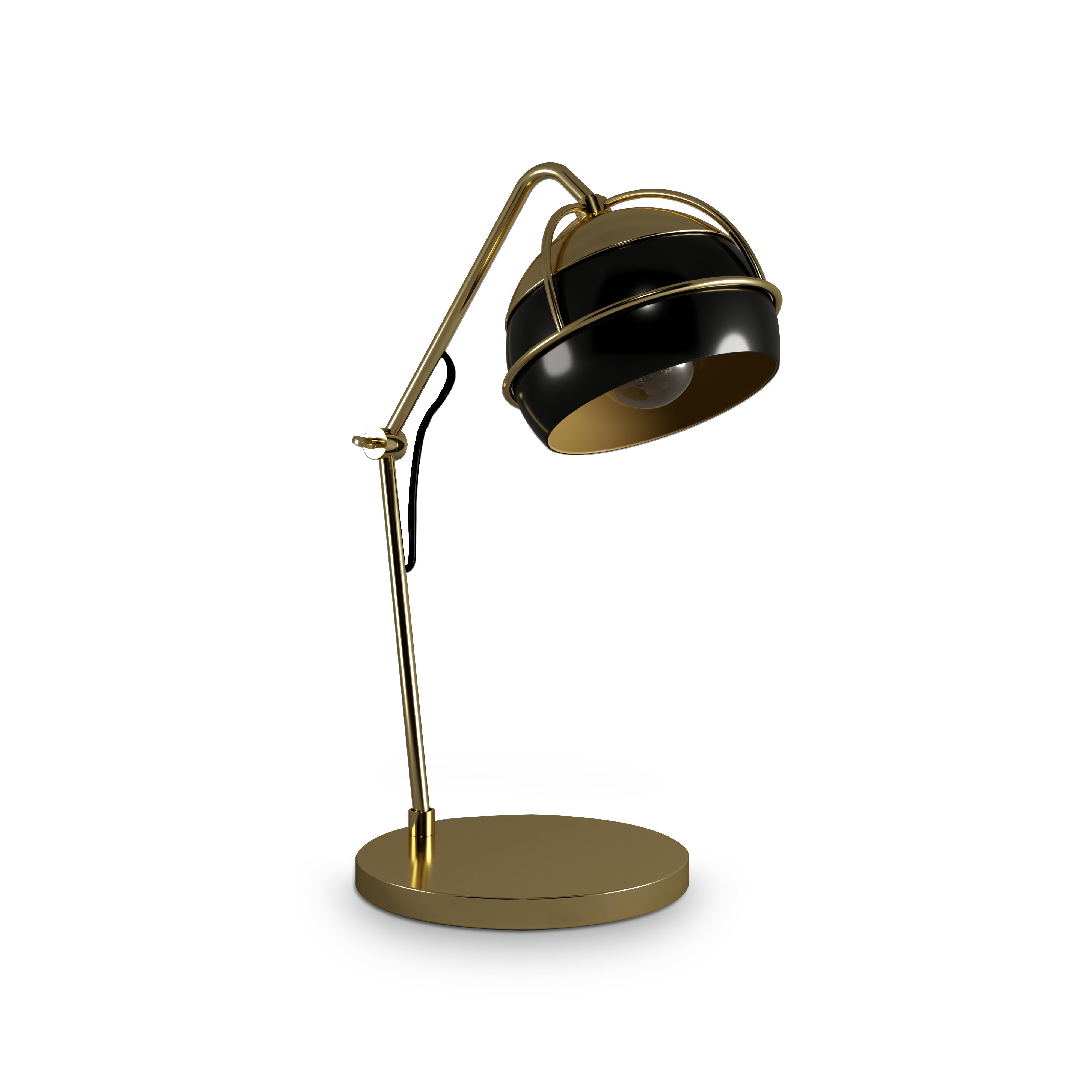Portugais Lampe de bureau femme noire du 21e siècle en laiton et verre fabriquée au Portugal par Creativemary en vente