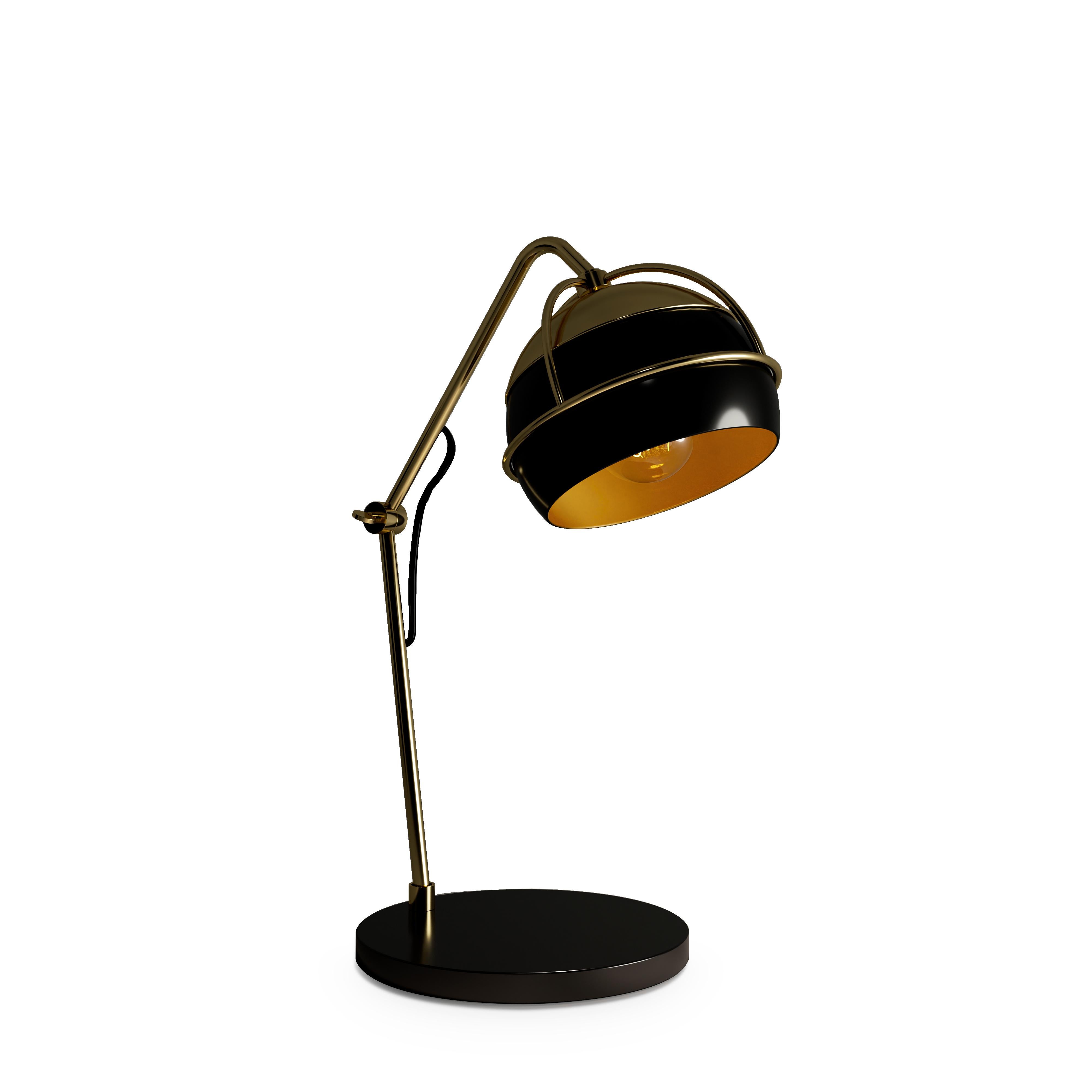 Laiton Lampe de bureau femme noire du 21e siècle en laiton et verre fabriquée au Portugal par Creativemary en vente