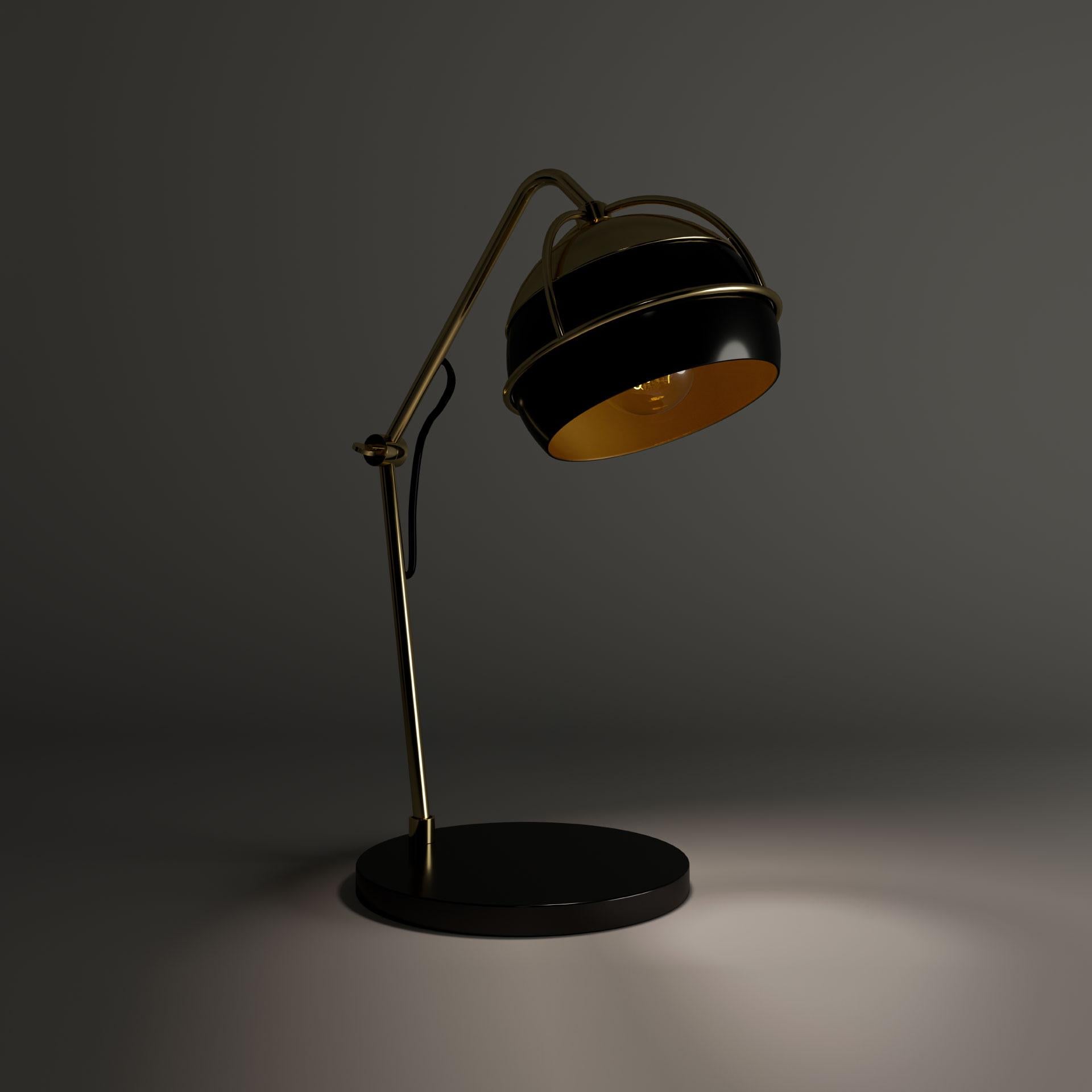 Lampe de bureau femme noire du 21e siècle en laiton et verre fabriquée au Portugal par Creativemary en vente 1