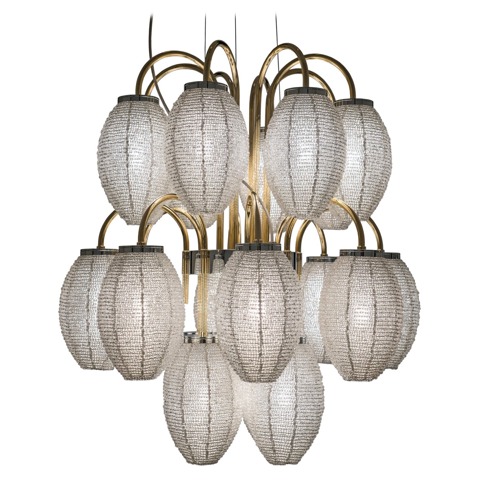Lustre en cristal transparent et perles d'or Patrizia Garganti, XXIe siècle, style Bloom